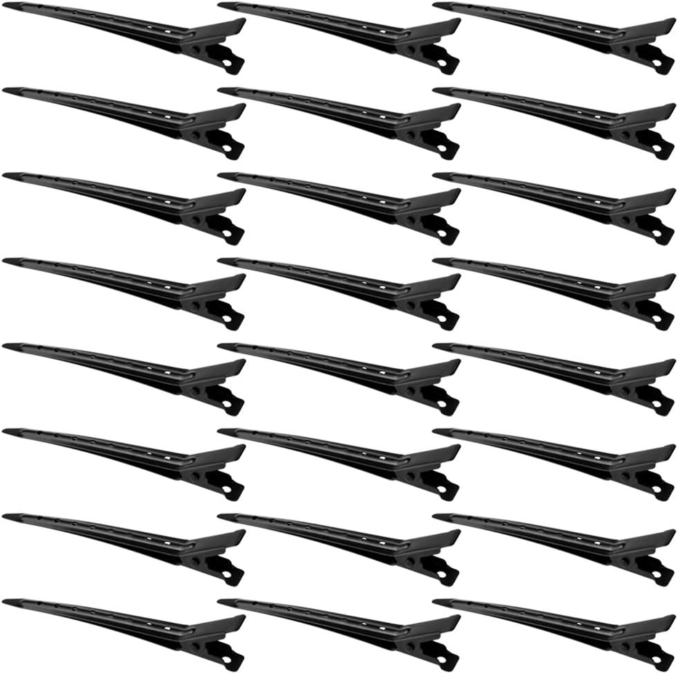 24 Packs Duck Bill Clips, Bantoye 3.35 Inches Rustproof Metal Alligator Curl Clips with Holes for Hair Styling, Hair Coloring, Black image number 4