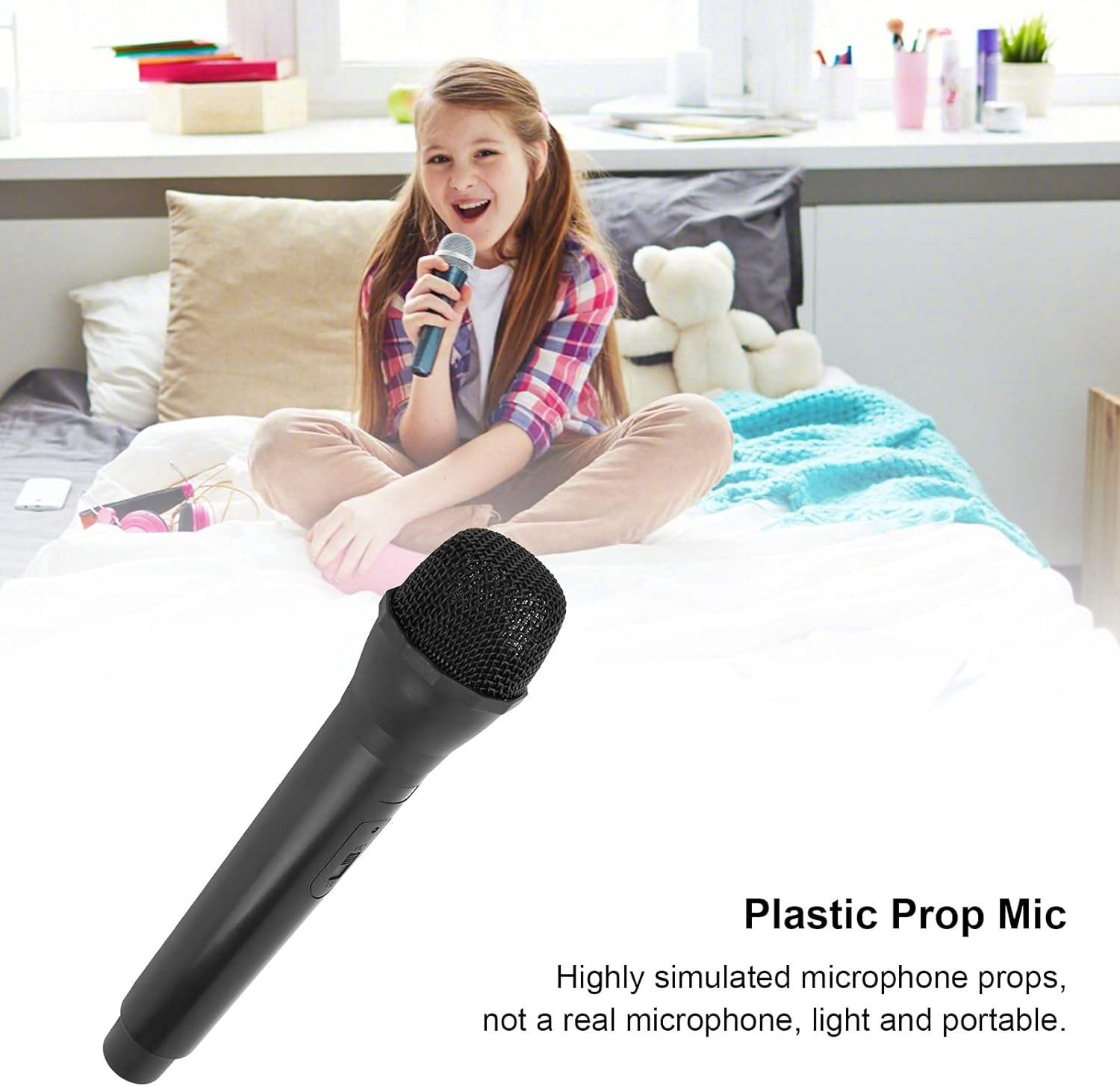 Plastic Prop Mic, Highly Simulated Mini Microphone Toy for Stage Performances, Photography Props, Children'S Speeches, Parties (Black) - Gold image number 2