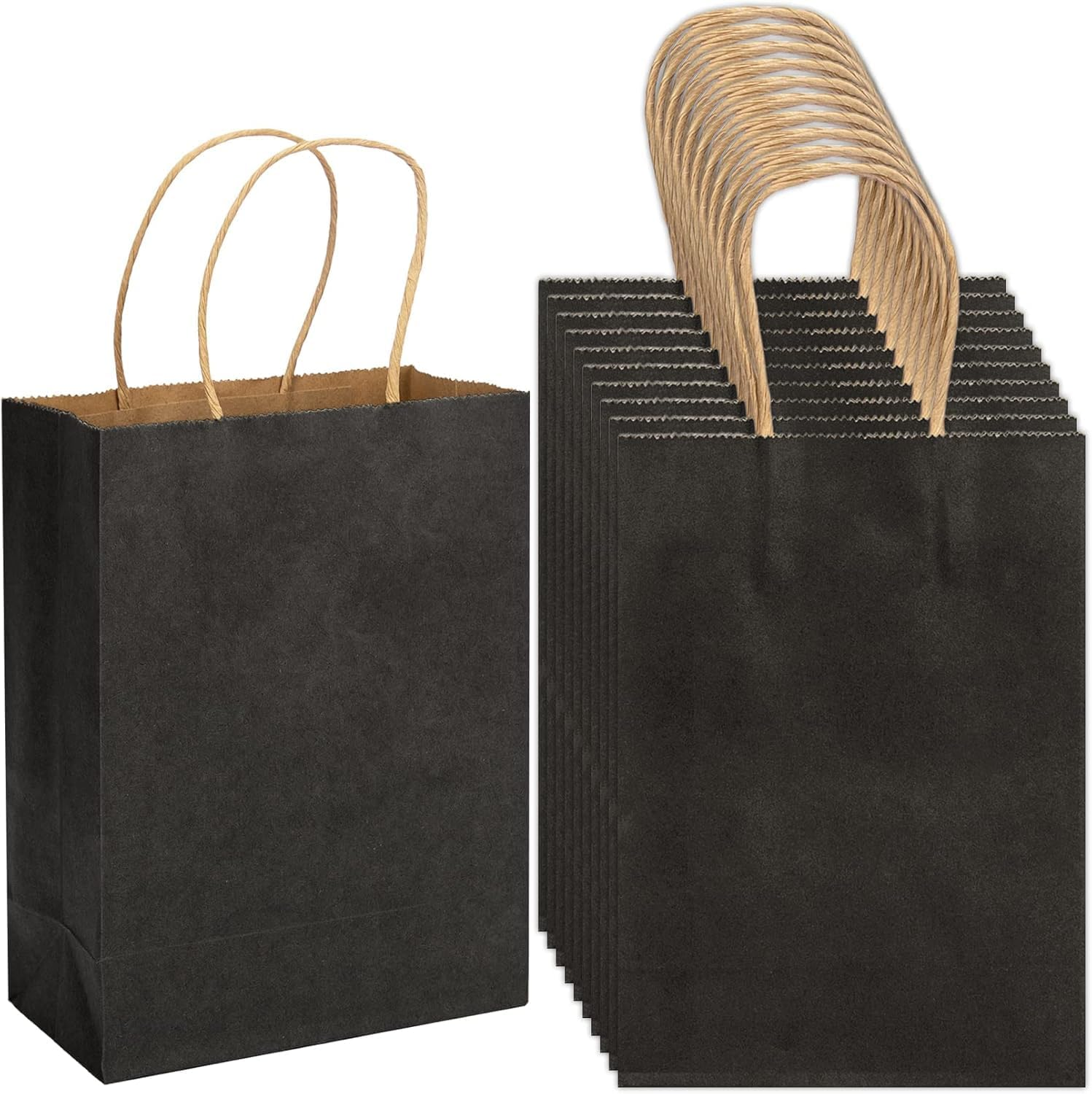 50 Pack Black Kraft Paper Bags with Handles Bulk, Gift Bags, Craft Grocery Shopping Retail Birthday Party Favors Wedding Sacks,Shopping, Business 15 X 8 X 21Cm image number 5