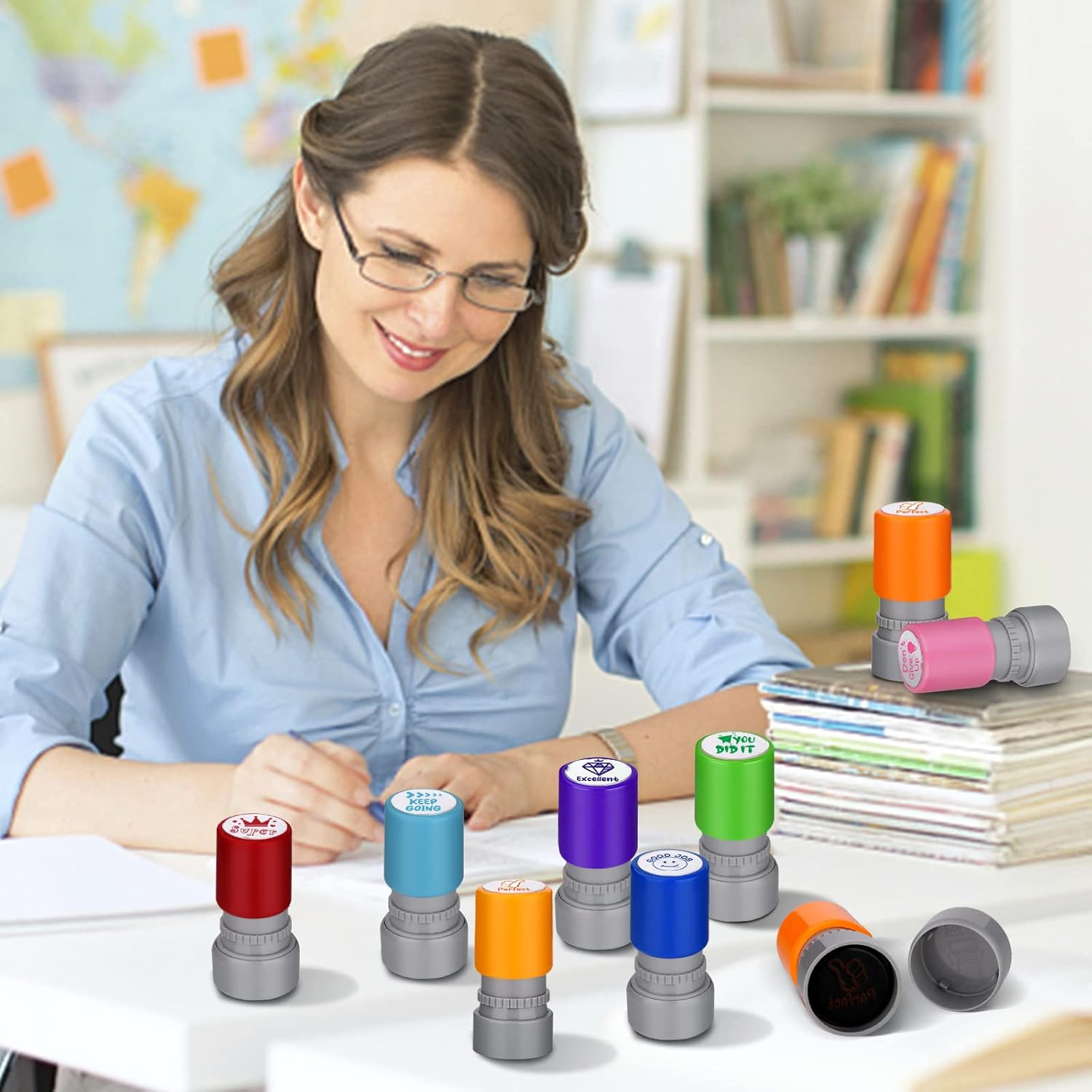 Vakuny 12 Pieces Teacher Stamps - Classroom Must Haves for Teachers - Self Inking Stamps for Teachers Supplies - Grading Stamps Encouraging Motivational Teacher Gifts Supplies for Homework image number 3
