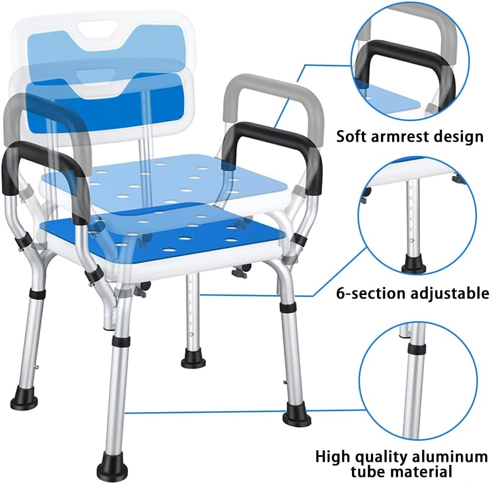TOMVAES Adjustable Legs Shower Seat with Back, Bathroom Bench Bath Chair with Anti-Slip Suction Cup, Shower Chair with Arms Hold up to 150 KG for Disabled, Pregnant Woman, Elderly image number 3