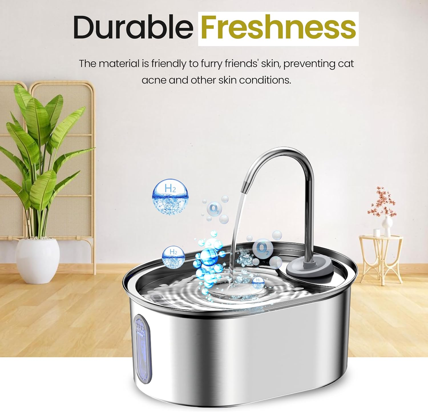 Premium Pet Water Fountain | Automatic 3L Stainless Steel Cat Fountain with LED Light Water Level Window | Bpa-Free, Filtered Automatic Dog Fountain image number 4