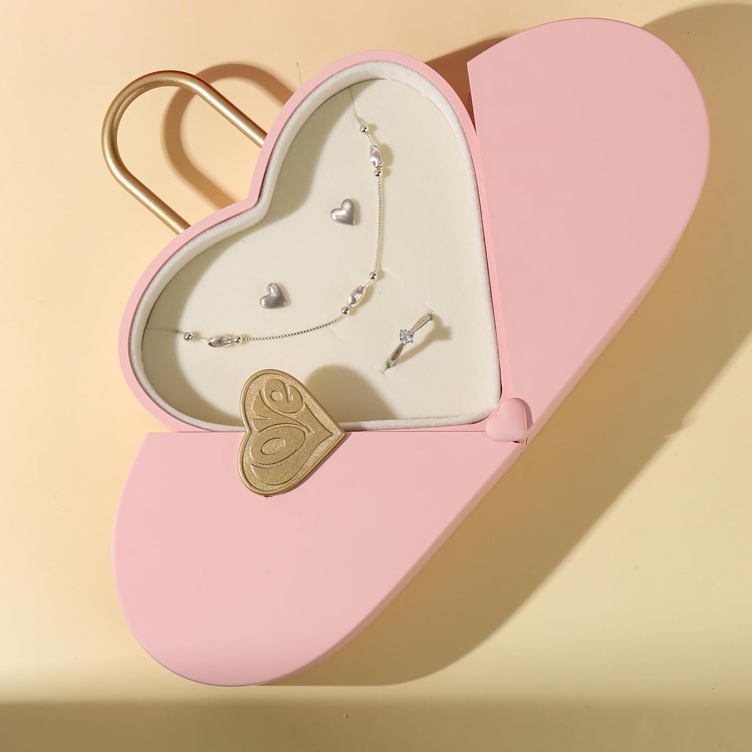 Ring/Earring/Necklace Jewelry Set Box Luxury Gift Box for Anniversary Birthday Christmas Jewelry Storage Case for Women (PINK) BOX ONLY image number 4