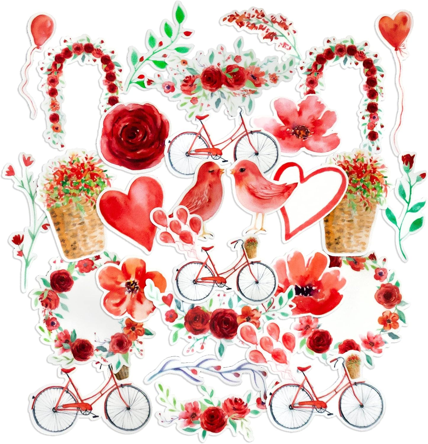 Navy Peony Red Heart and Rose Valentine Stickers (28 Pieces) | Waterproof Decals for Laptops | Stickers for Scrapbook and Journal image number 2