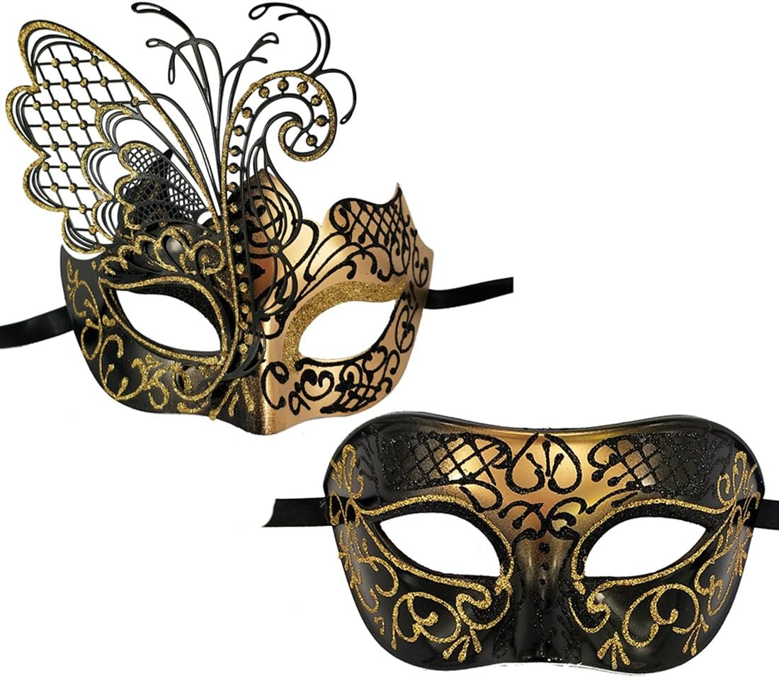 Couples Pair Mardi Gras Venetian Masquerade Masks Set Party Costume Accessory