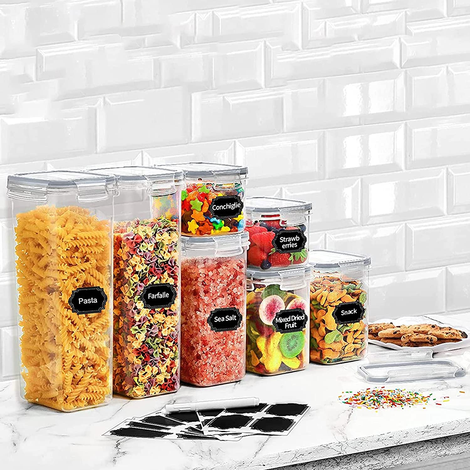 24PC Food Storage Containers Robasiom Airtight Food Containers Set for Kitchen Organization,Plastic BPA Free Pantry Storage Organiser with Lids,Labels,Marker,Spoon image number 4