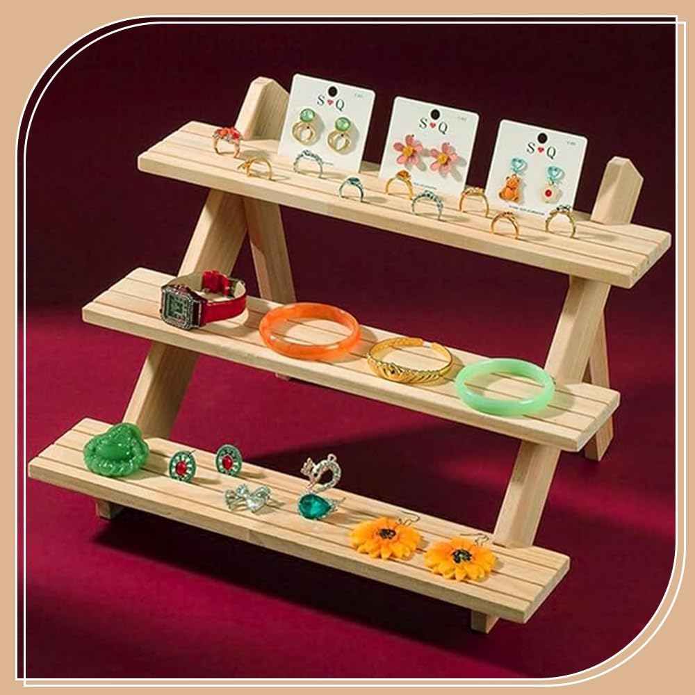 Retail Display Stand, Pine Multi-Layer Multi-Functional Flower Pot Display Attitude, Stable and Rustic Wooden Vertical Jewelry Storage Rack (3 Layers) for Home, Office, Retail, Art Display