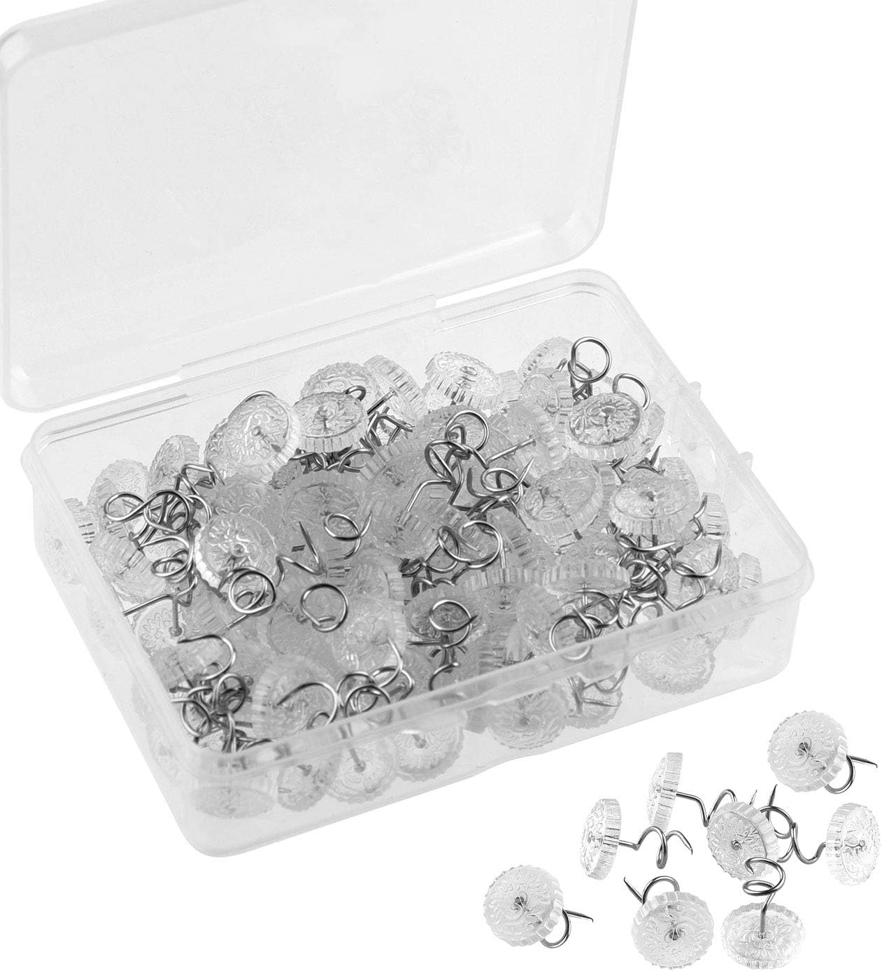 KUUQA 100 Pieces Upholstery Twist Pins Clear Heads Bed Skirt Pins for Slipcovers and Bedskirts image number 1