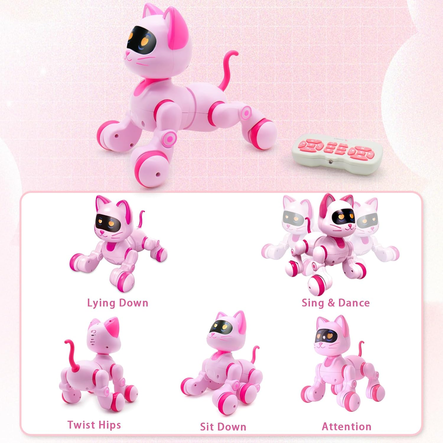 Remote Control Robot Cat Toy - RC Robotic Cat for Kids, Interactive Programmable Smart Robot Pet with Light, Sound, Touch Sensing, LED Eyes, Dance & Music, Robot Toy for Kids Boys & Girls