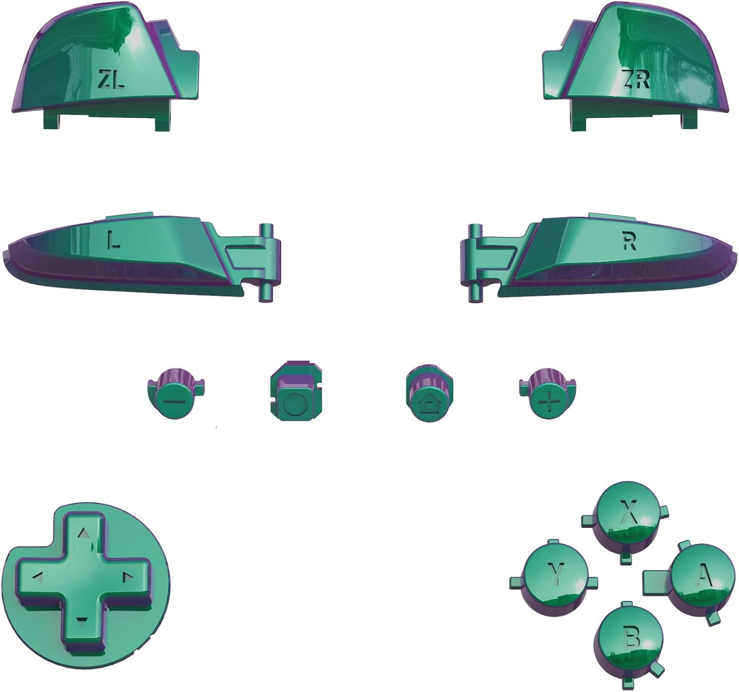 Extremerate Purple Blue Chameleon Repair ABXY D-Pad ZR ZL L R Keys for Nintendo Switch Pro Controller, DIY Replacement Full Set Buttons with Tools for Nintendo Switch Pro - Controller NOT Included