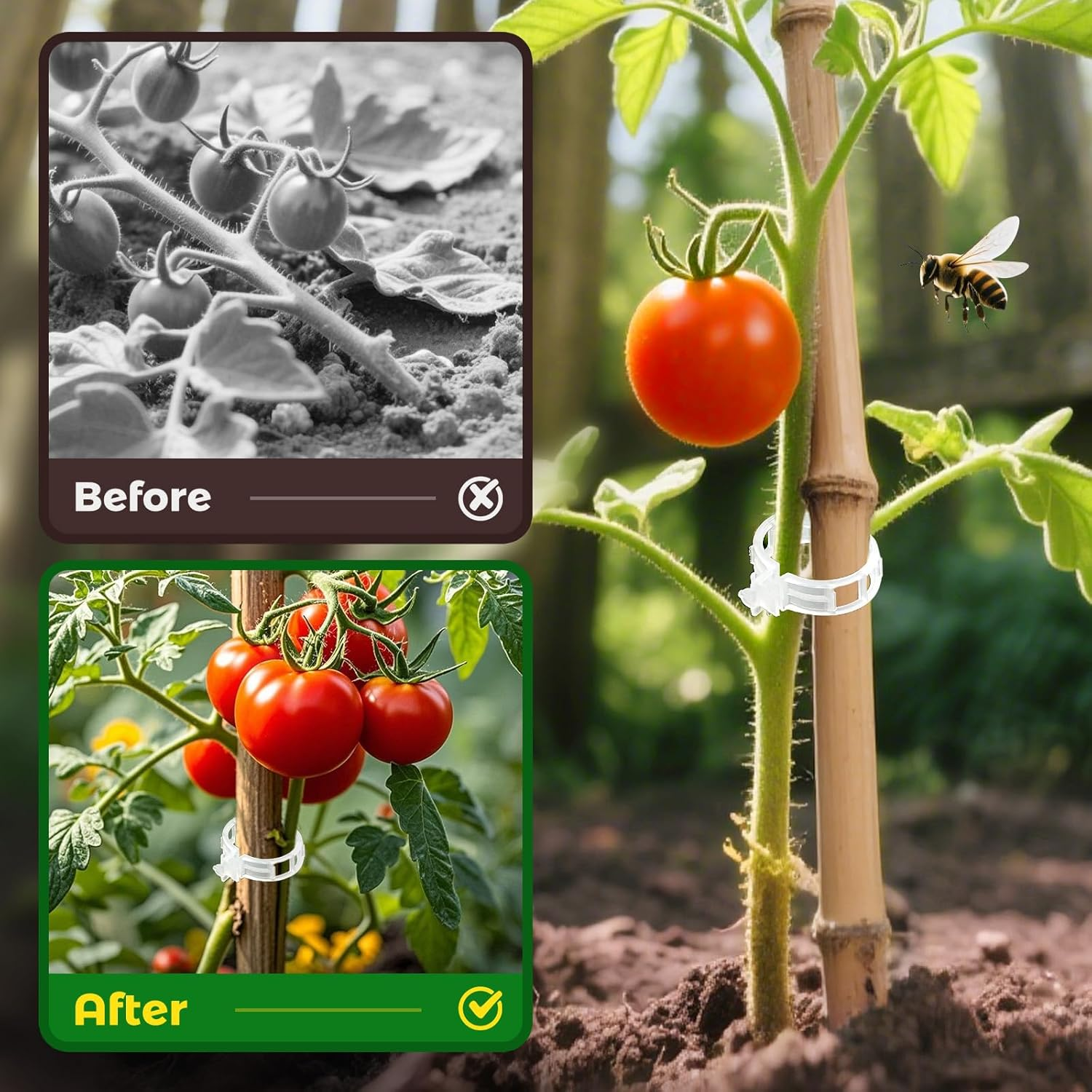 100 PCS Plant Support Clips, Reusable Garden Clips Secured Plastic Plant Clips for Climbing Plants, Tomato Clips for String Trellis Outdoor Indoor Plant Flowers Stem Vine Fixing Clips (White) - White image number 4