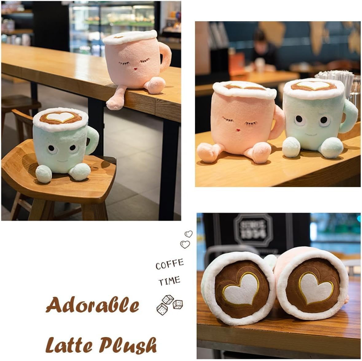 Latte Plush Pillow, 11.8 Inch Coffee Mug Plush Doll Toy, Cartoon Coffee Stuffed Plushies, Soft Cup Fluffy Friend, Interesting Holiday for Kids Adults Boys Girls (Green) image number 4
