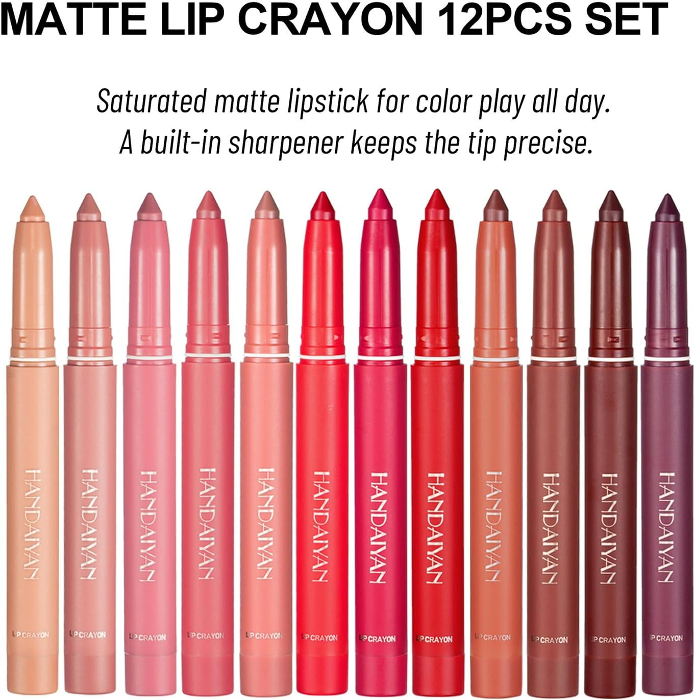 Roseflower 12 Colors Lipsticks Set, Non-Stick Cup Lipstick Lip Liner Set, Matte Velvet Nude Lipstick Pen with Pencil Sharpener Automatic Lip Liner Set Lip Makeup Set for Women image number 6