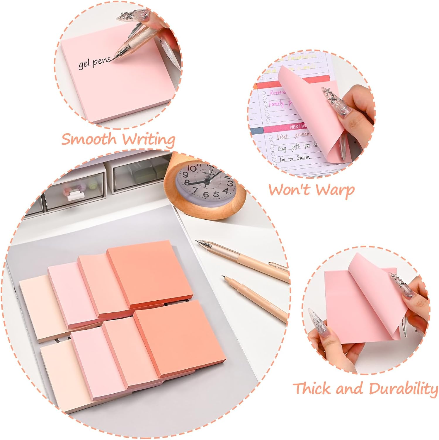 BAYTORY 640 Sheets Colored Sticky Notes, Gradient Memo Pads, Aesthetic Self-Stick Note, Self-Adhesive Sticky Note Easy to Post for Home Office School Supplies (Pink) - Blue image number 6