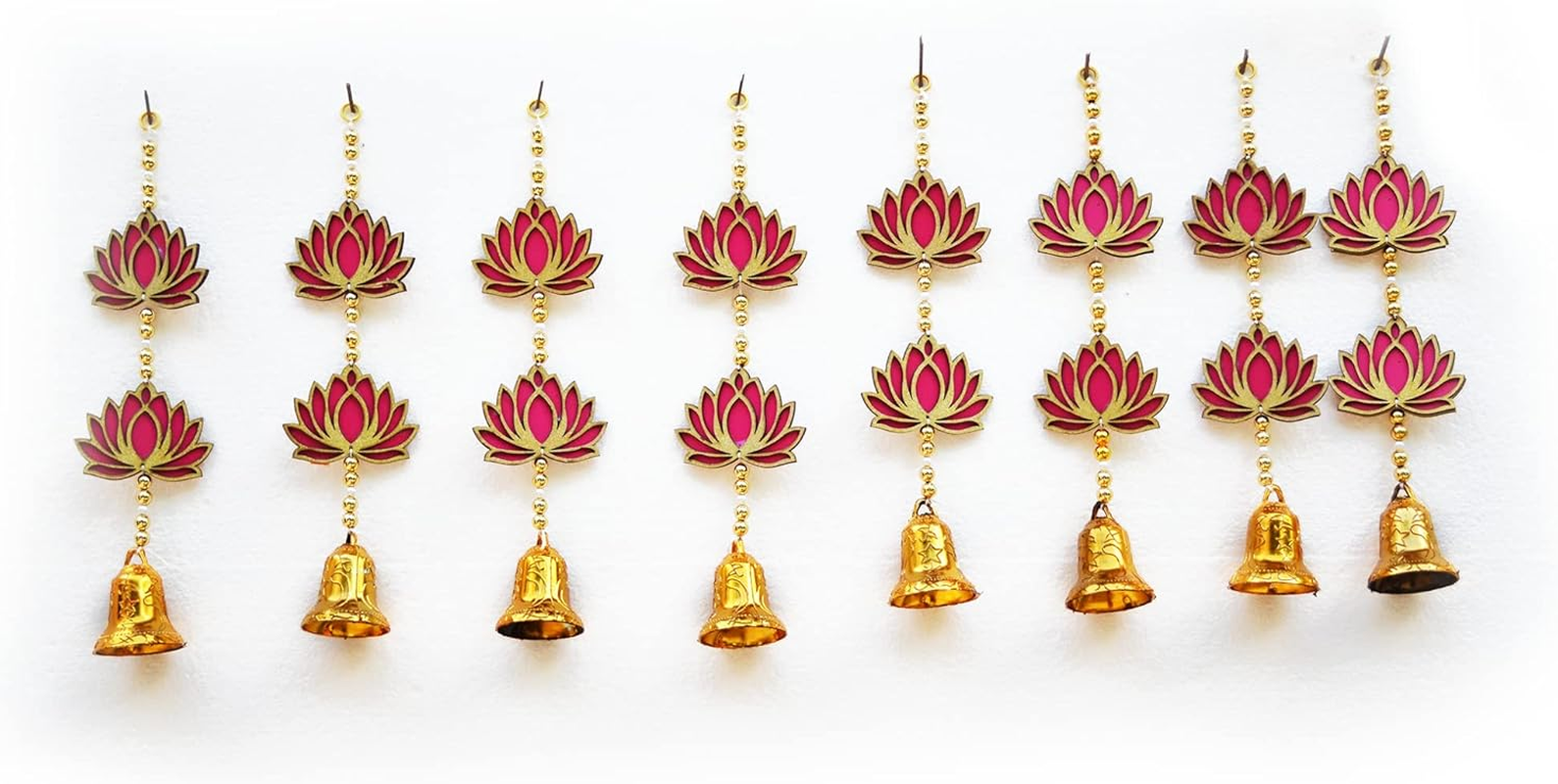Craftvatika Lotus Floral Decoration with Bell Wall Hanging Strings for Home Decoration, Diwali, Wedding, All Festival Decoration, Decorative Item for Wall/Door/Window Hanging (Set of 8) image number 3
