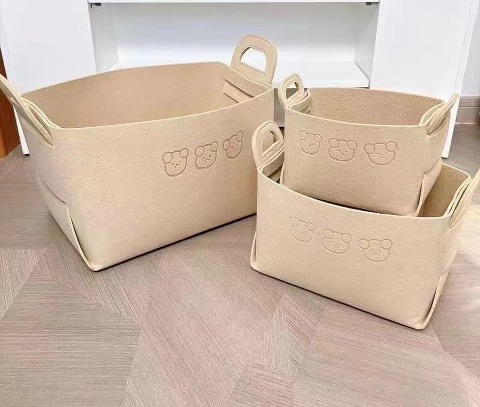 Large Capacity Storage Bins with Carrying Handles for Office Bedroom Closet Shelves Nursery, Collapsible Organizer for Toys, Clothes, Laundry, Foldable Teddy Bear Felt Storage Box 3 Size (WHITE) image number 2