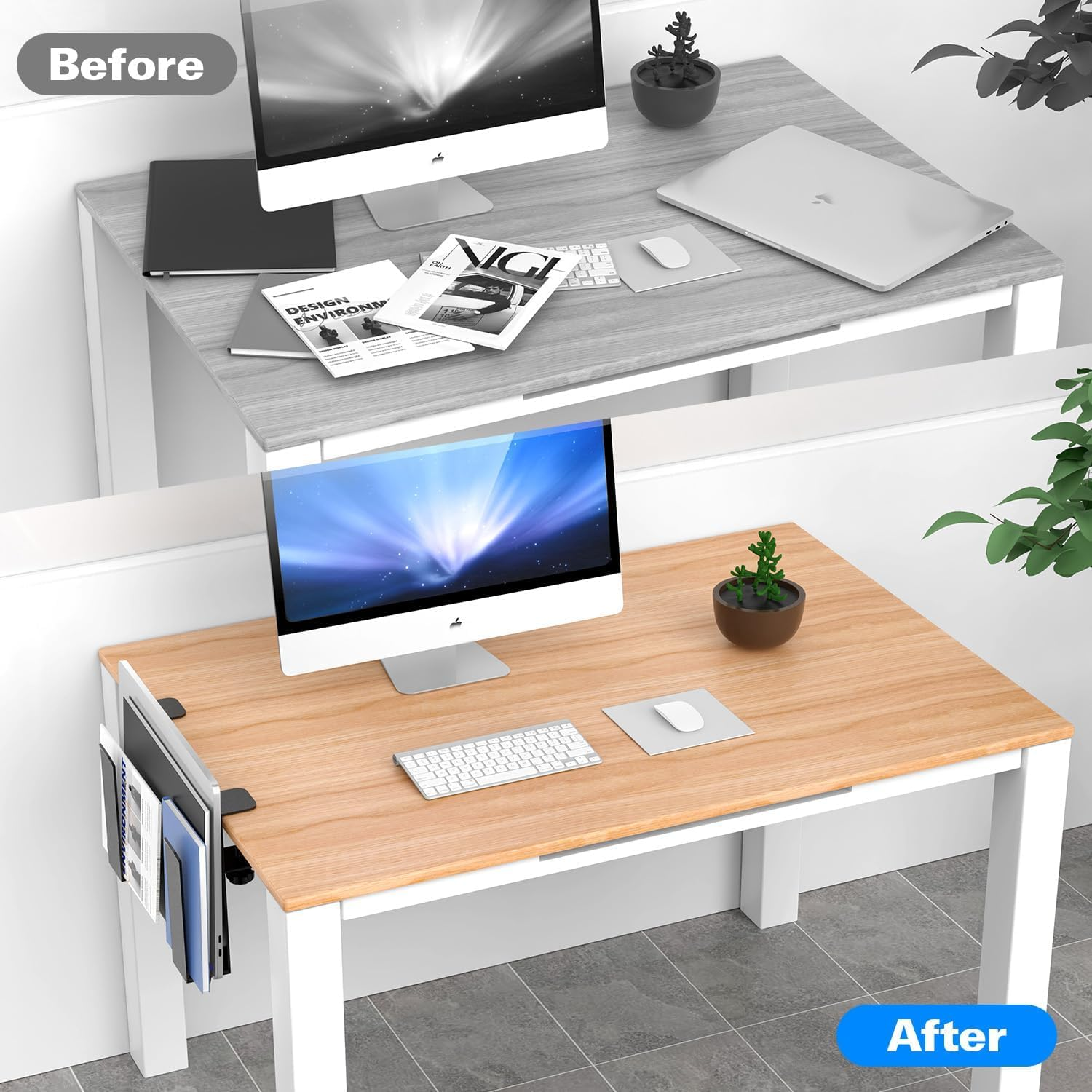 Adjustable Desk Side Laptop Mount, XICEN No Drill Desk Side Storage Organizer, Metal Hanging Notebooks Desk Holder Punch-Free Clamp on for Macbook Pro, Documents with Anti-Scratch Silicone (Black-B) image number 6