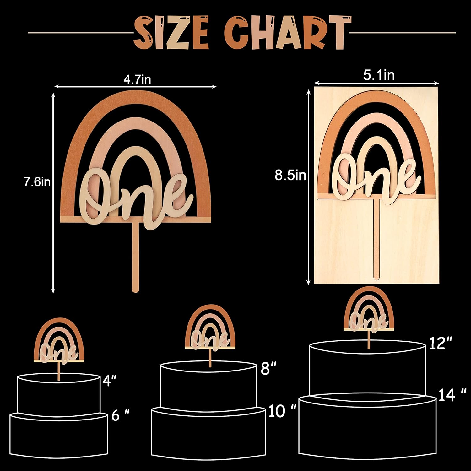 Boho Rainbow Cake Topper Wood One Birthday Topper - Boy Girl 1St Birthday Cake Topper - First Birthday Decor Cake Smash (BOHO ONE CT)