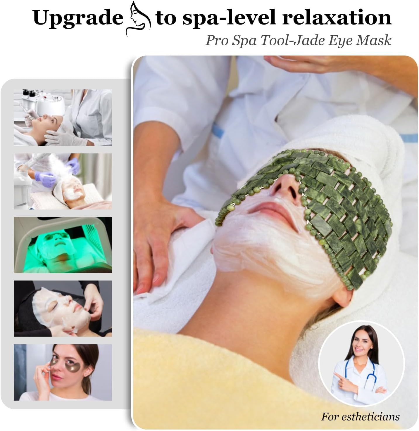 Jade Eye Mask,Large Facial Cooling Mask with 100% Real Jade for Hot & Cold Therapy,Green Jade Facial Eyes Sleeping Mask Relief Eye Cover