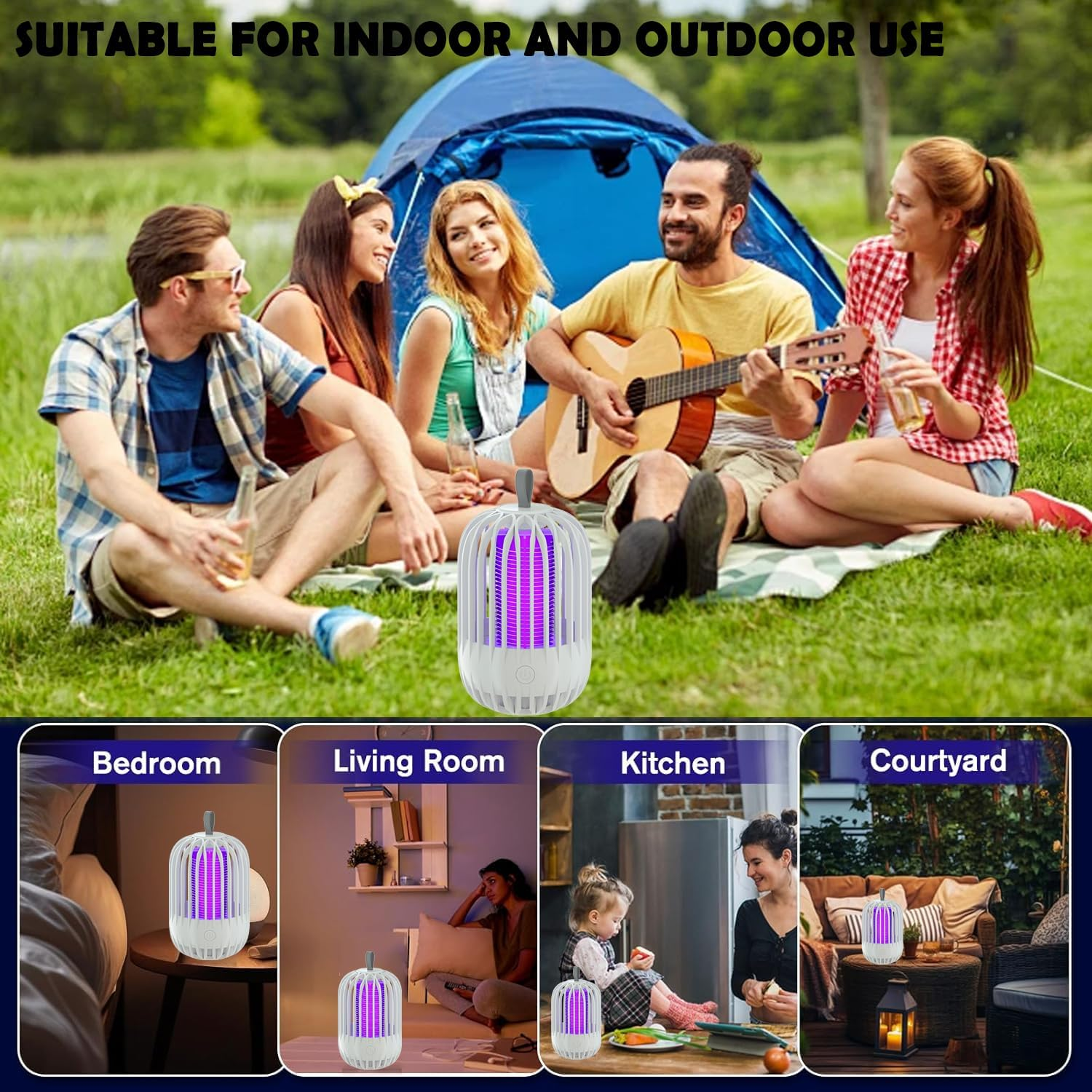 Mosquito Killer Lamp, 2 in 1 LED Mosquito Zapper, Portable USB Rechargeable Indoor and Outdoor Mosquito Killer, with UV Light Effective Fly Zapper for Use in the Home, Garden,Yard (White)