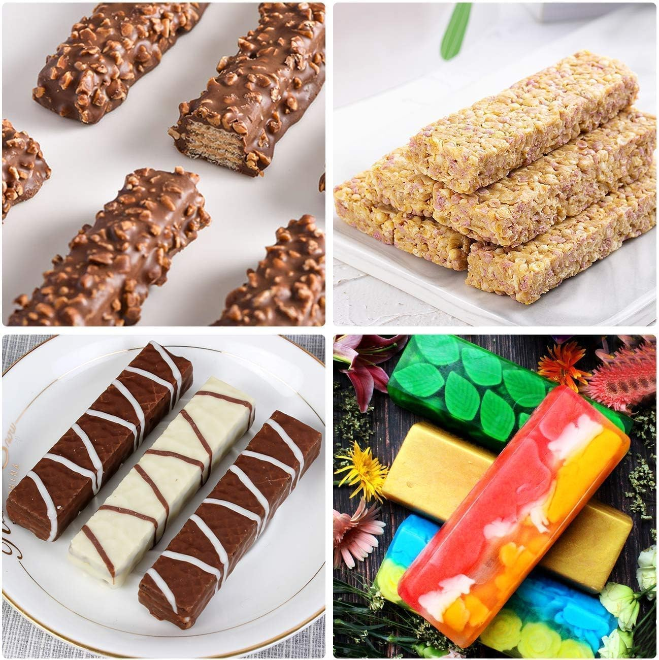 Silicone Granola Bar Molds, Rectangle, for Energy Bars, Cereal, Protein, Brownie, Cheesecake & More - Chocolate & Candy Molds, 12 Cavity Pack image number 1