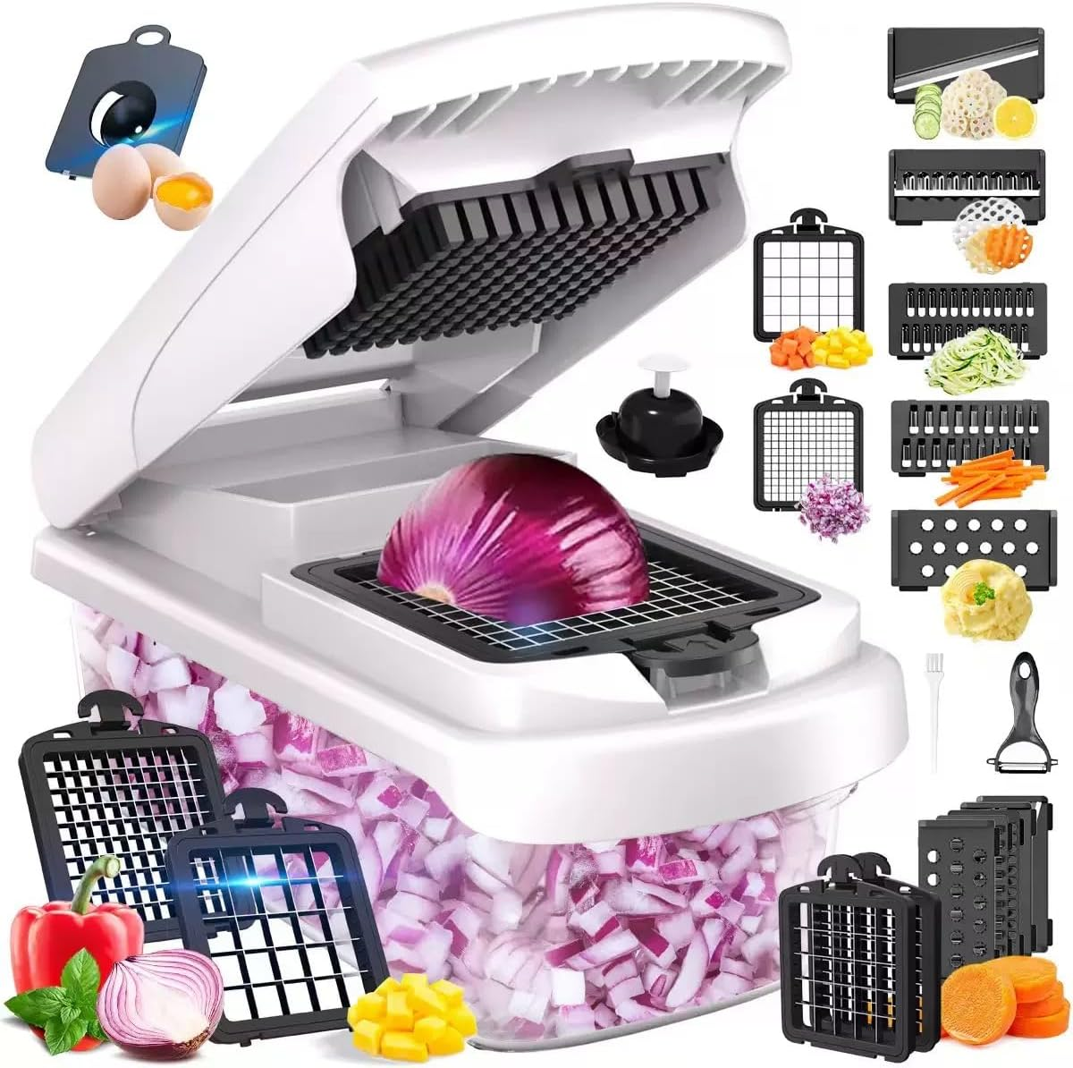 15 in 1 Vegetable Chopper Onion Mandolin Slicer Food Cutter Dicing Machine Cutter Veggie Slicer with 7 Blades Potato Carrot Garlic Chopper, White image number 1