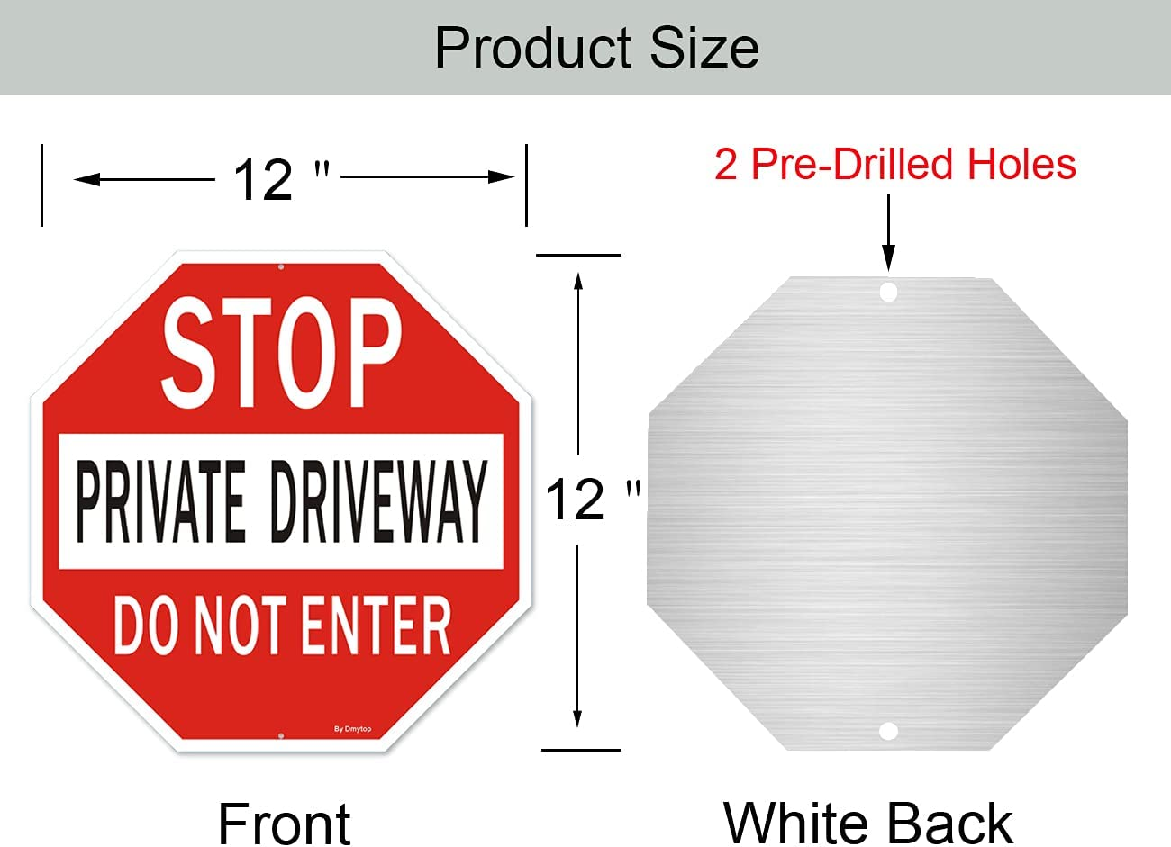 1Pack Stop Sign, Private Driveway Do Not Enter Sign | 12" X 12" Reflective Aluminum, Easy Mounting, UV Protected, Octagon Shaped image number 5