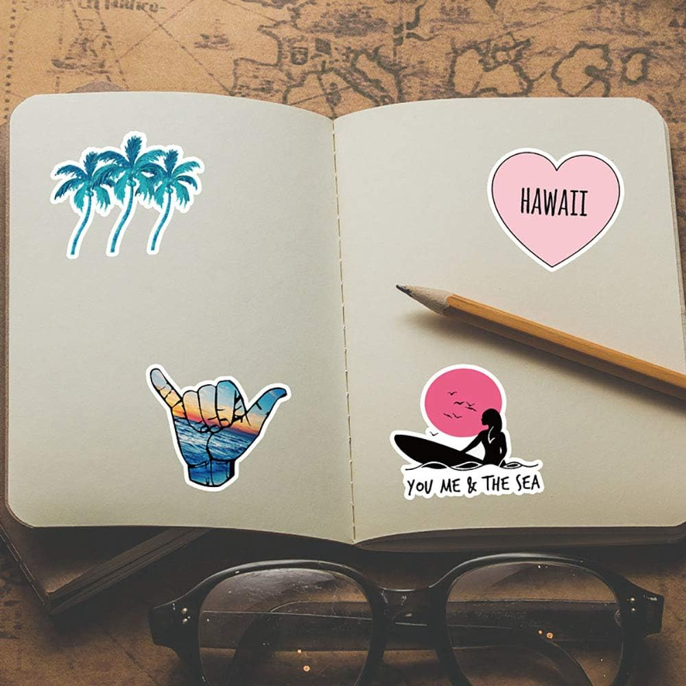 50 Pcs Cute Hawaii Surfing Waterproof Laptop Stickers, Car Vinyl Decals Anti-Sunlight for Water Bottle Bumper Motorcycle Skateboard Luggage image number 5