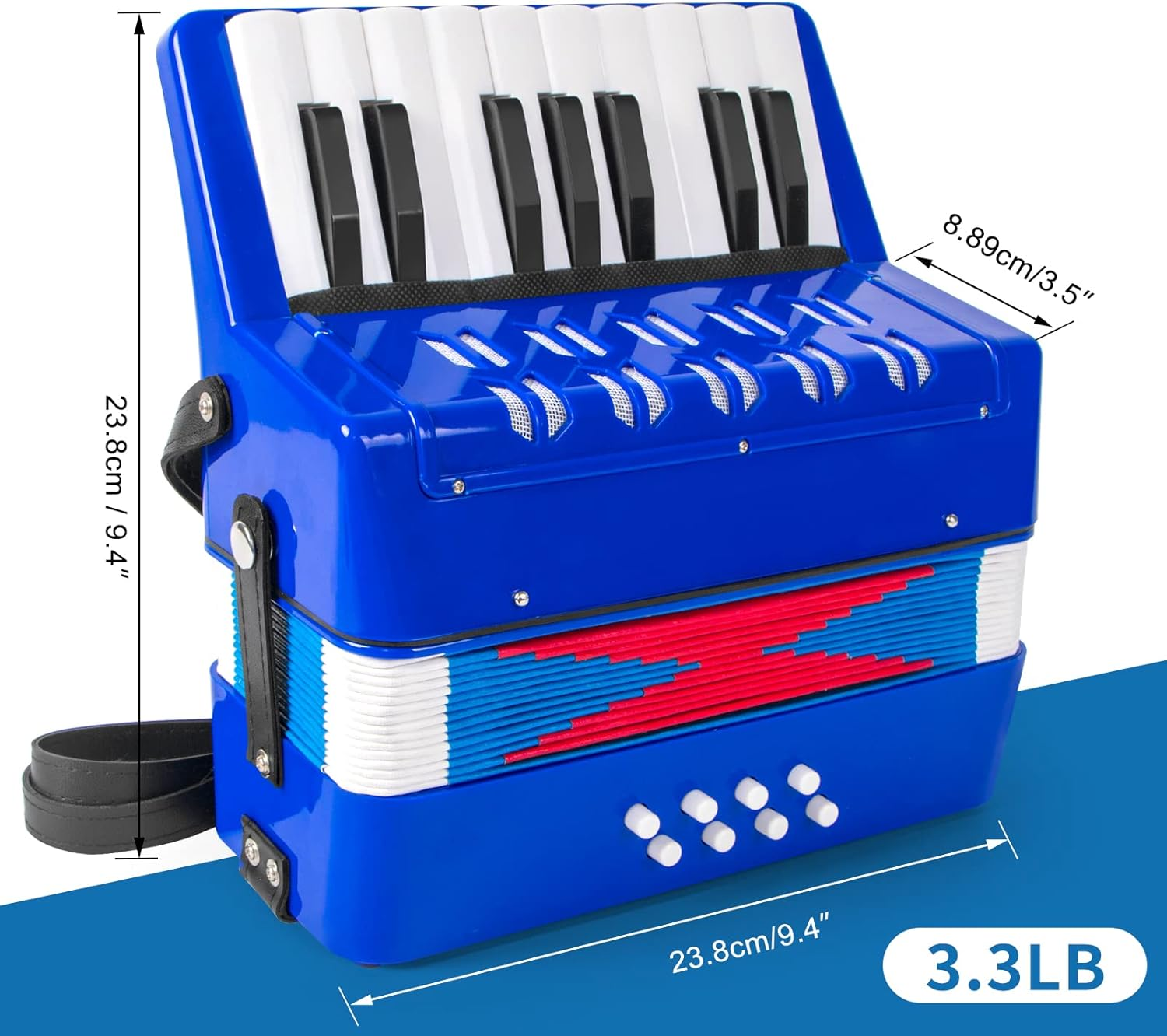 Accordion, 17 Keys Piano Accordion 8 Bass with Straps for Beginners Kids Student Educational Musical Instrument (Blue) image number 3