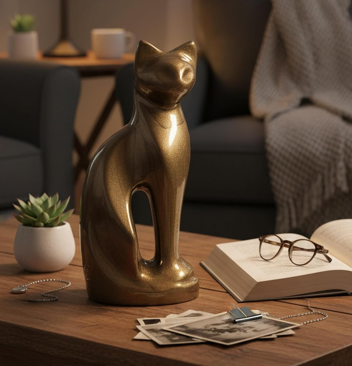 Esplanade- Cat Kitten Shape Cremation Urn | Memorial Funeral Burial Full-Size Urn for Ashes| image number 1