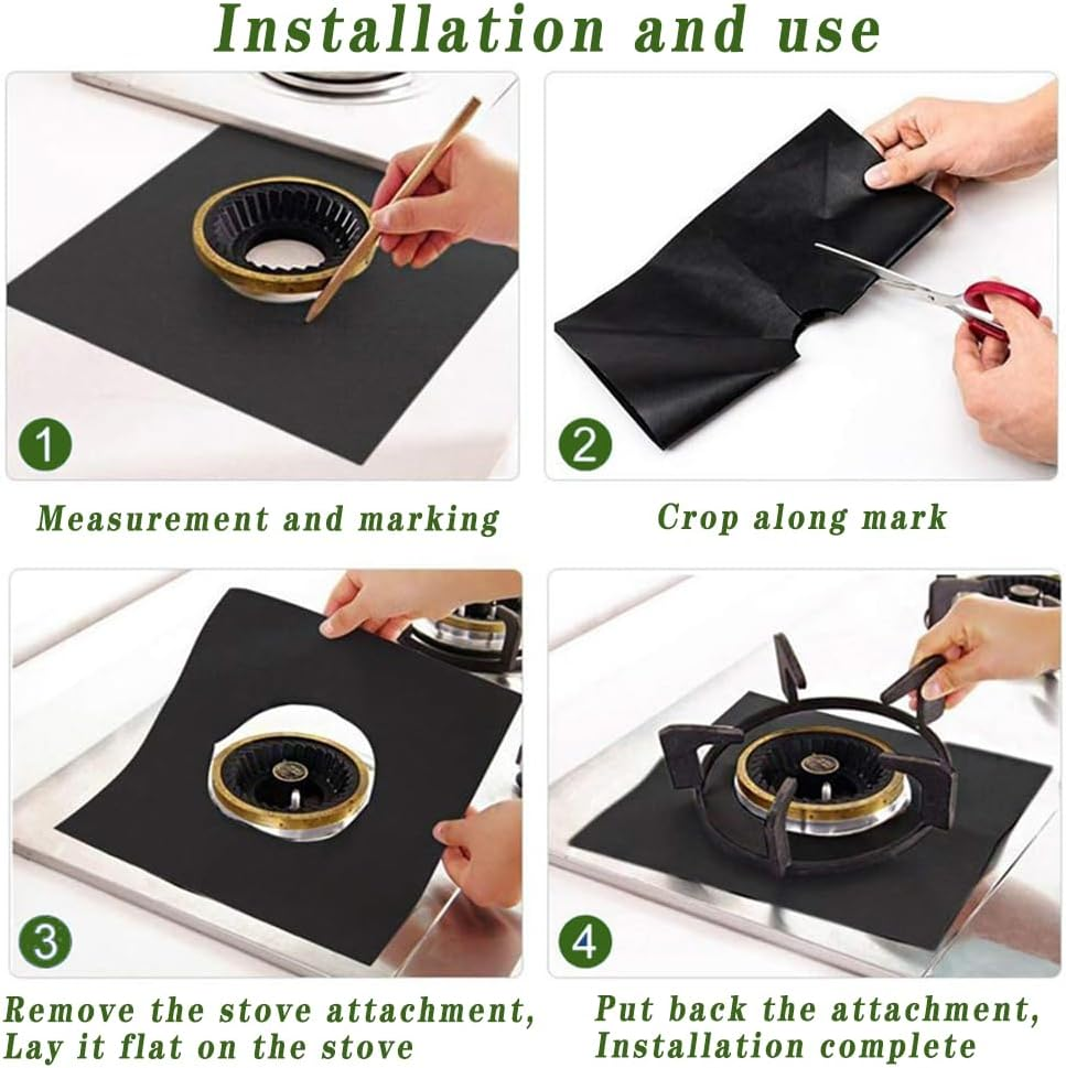 8 Pcs Reusable Gas Range Protectors, Nonstick Gas Range Protectors Liners Black 0.2Mm Double Thickness,Gas Stove Burner Covers Double, Heat Resistant Stovetop Sheets,Cuttable, Heat Resistant