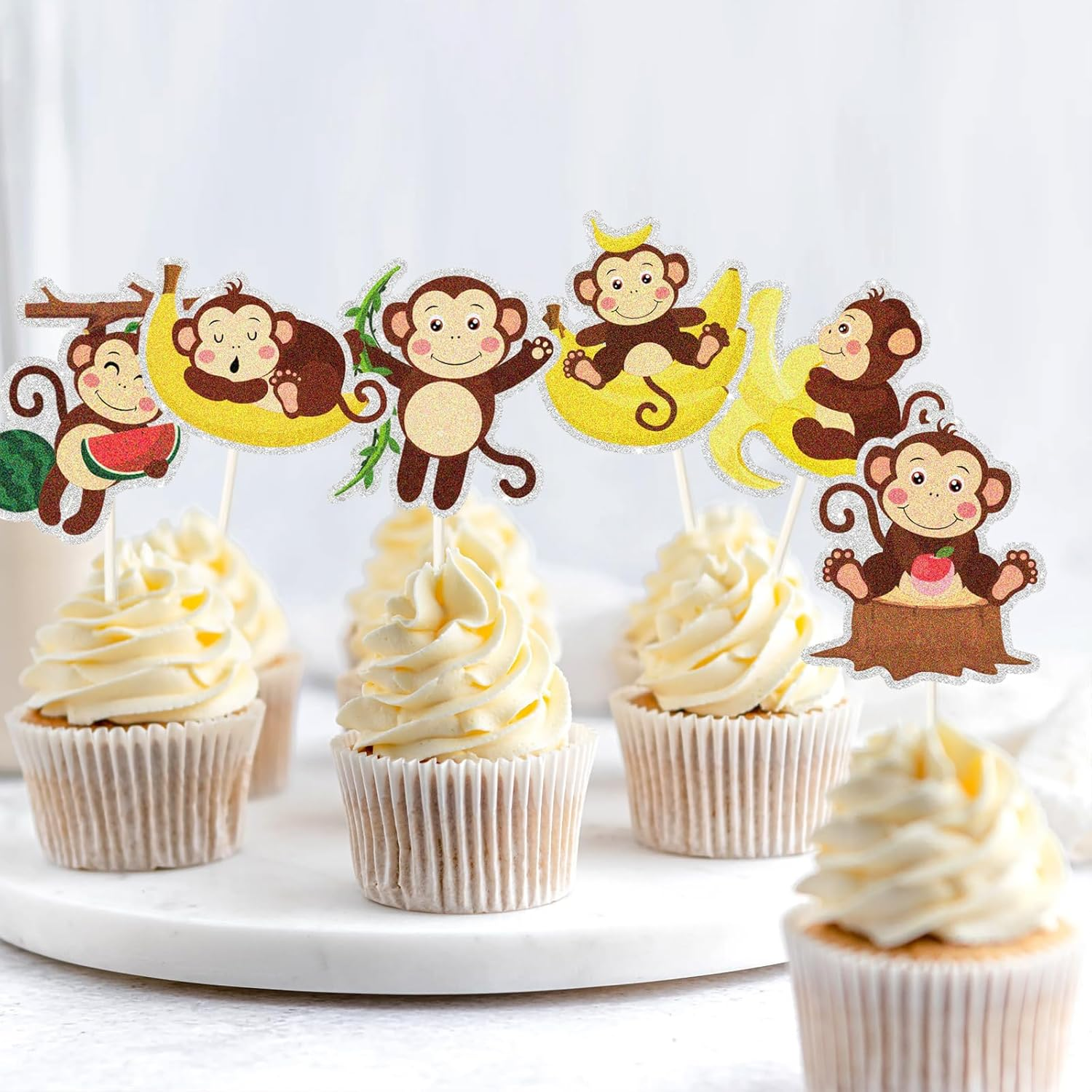 18Pcs Monkey Cupcake Toppers,Safari Jungle Cupcake Picks,Zoo Animals Theme Baby Showers Birthday Party Supplies image number 3