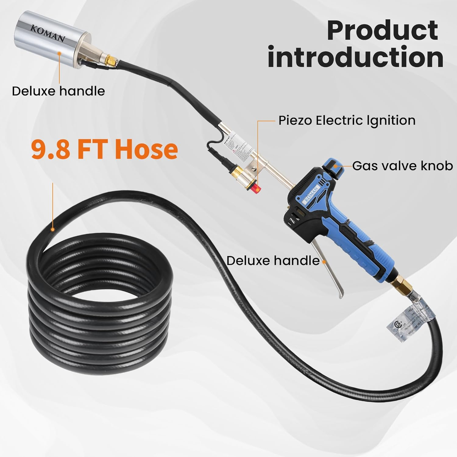 KOMAN Propane Torch Weed Burner,Weed Burner Torch Flamethrower with 9.8 FT Hose,Blow Torch 500,000 BTU, Self Igniting Flame Weeder for Weeding,Roof Asphalt,Ice Snow,Road Marking image number 5