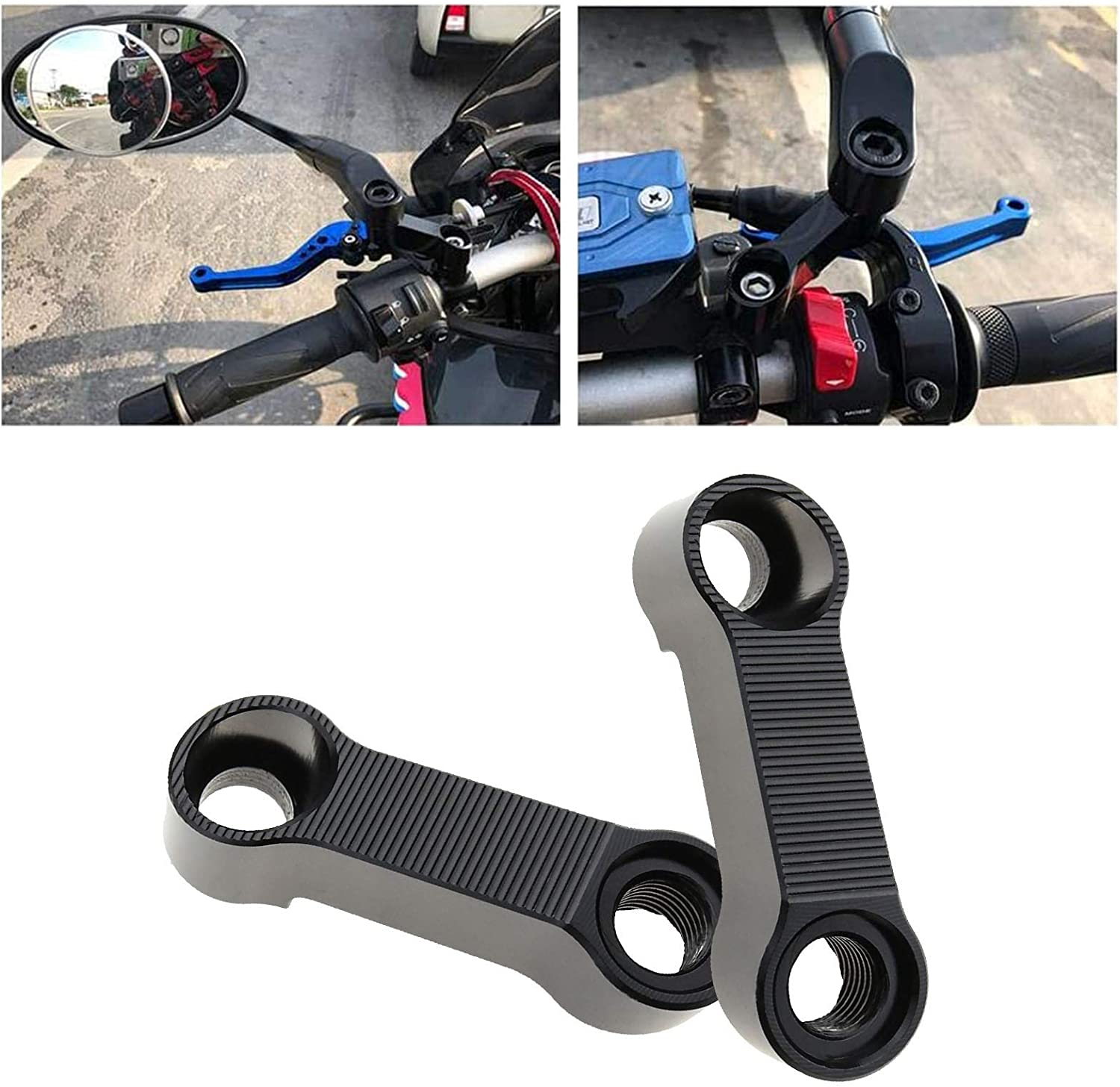 SING F LTD 1 Pair of Motorcycle Rear View Mirror Riser Extender Adapters Extension Kit M8 M10 Screws Thread with Screws & Gaskets Universal Accessories image number 2