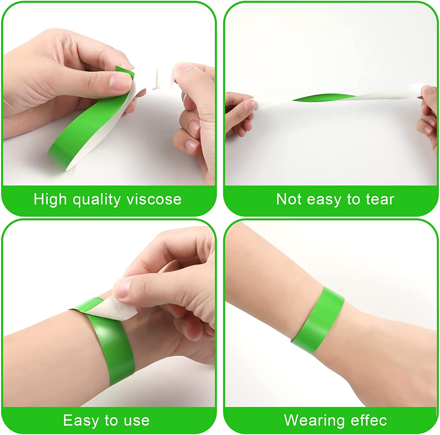 KINBOM 200Pcs Neon Wristbands, Waterproof Paper Bracelets Event Wristbands Colorful Wrist Party Bands Armbands for Events Bars Concerts Nightclubs(Green, Red, Blue, Yellow)