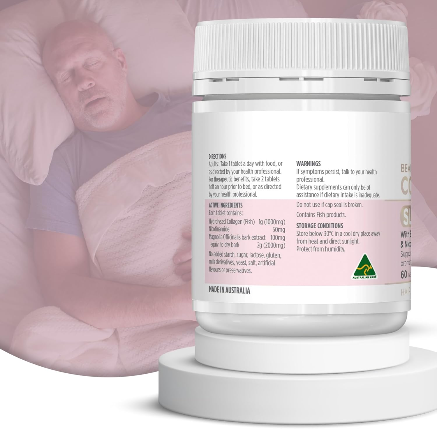 Healthy Care Beauty Collagen Sleep Capsules - Supports Skin Health and Promotes Restful Sleep - Premium Dietary Supplement - All-Natural Ingredients - 60 Tablets image number 3