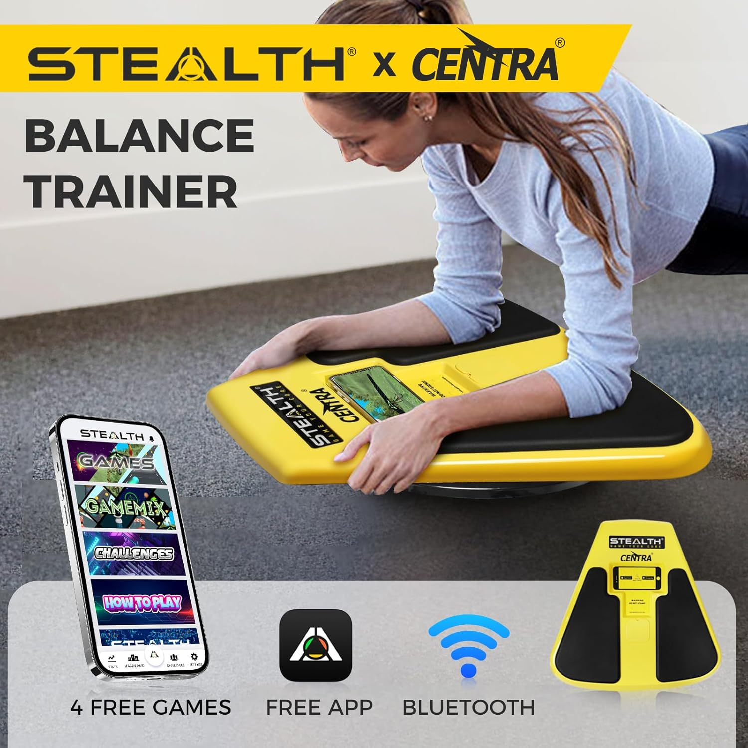 Centra X Stealth Balance Board ,Elbow Support Balance Trainer with 360&deg; Rotation for Stability Training,Abs Balance Machine for Free Ios/Android App,4 Free Mobile Games Included, Active Abs and Core Workouts image number 3