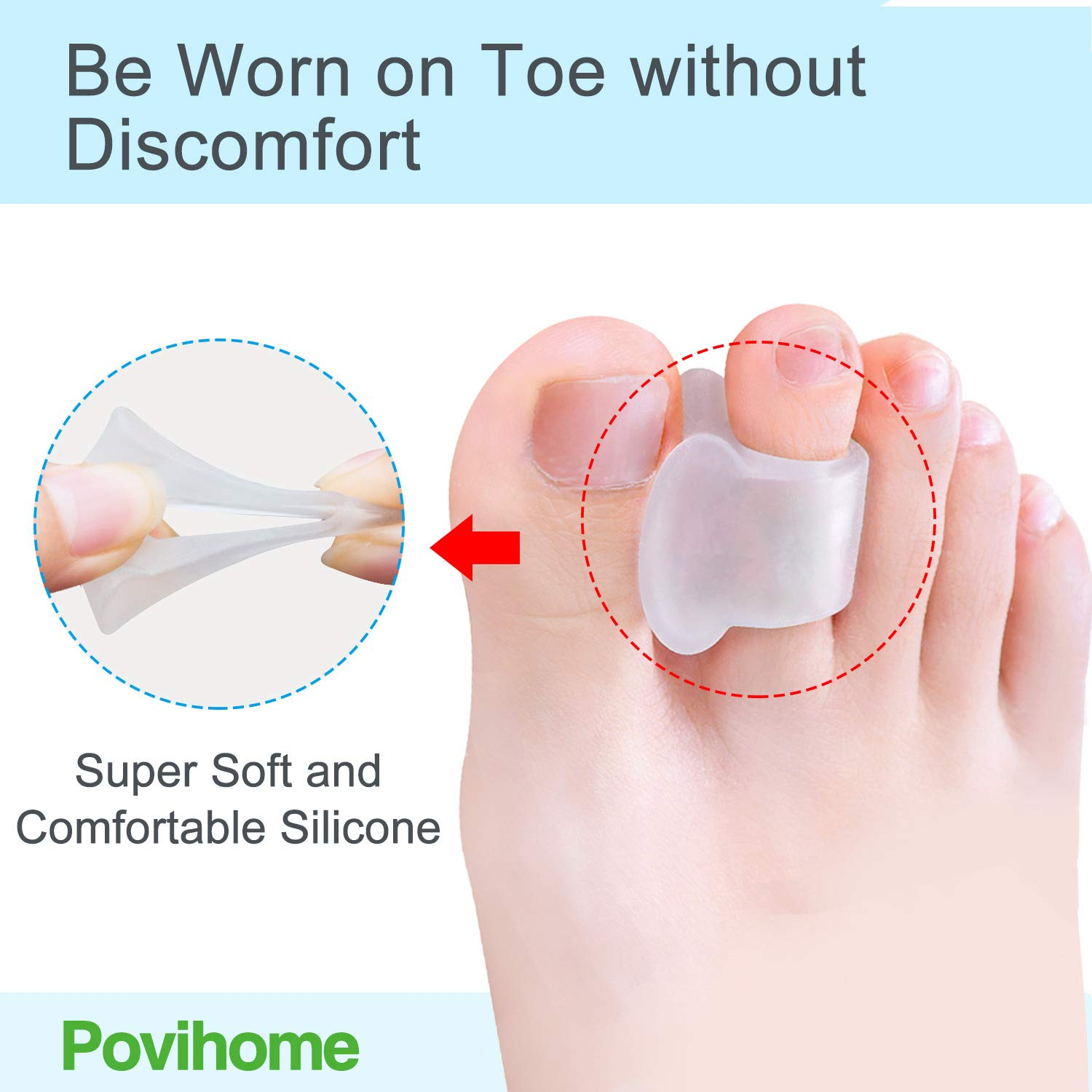 Povihome 10 Pack Clear Toe Spacers, Big Toe Separator (1St/2Nd Toe), Bunion Corrector to Correct Big Toe Bunion, Overlapping Toes image number 5