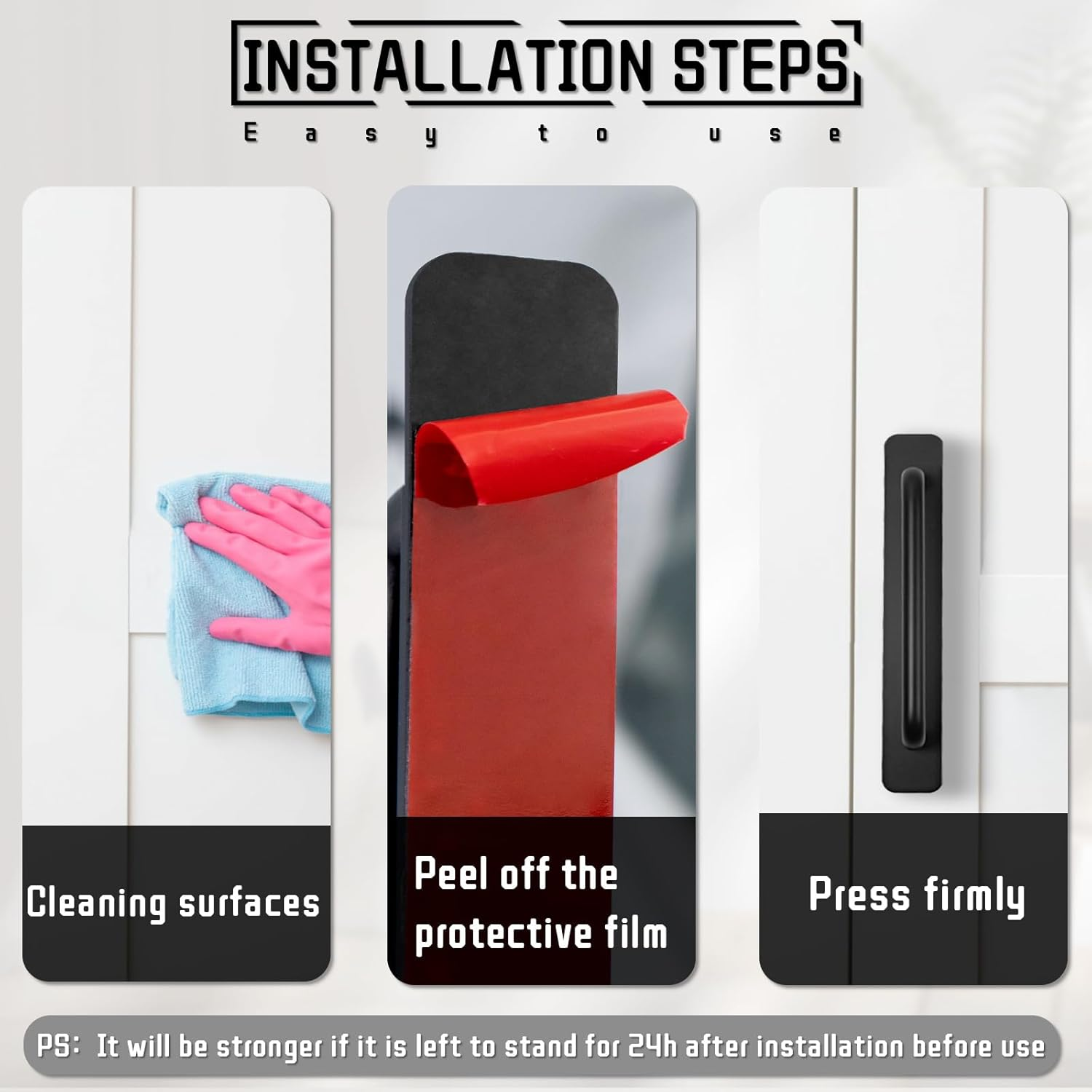 4 PCS Adhesive Cabinet Handles, No Drilling Drawer Pulls, Aluminum Alloy Stick on Door Handles, Window Handles for Kitchen, Cupboard Sliding Closet, Dresser Closet (Black) image number 1