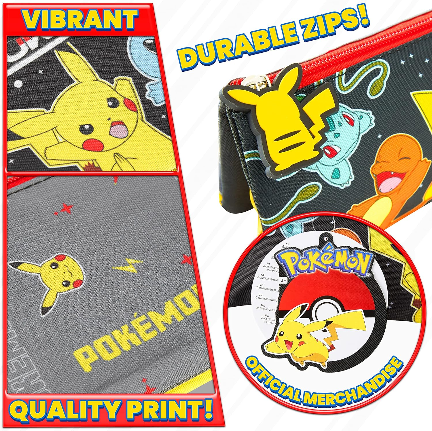 Pokemon Pikachu Children'S School Pencil Case 3 Compartments image number 3