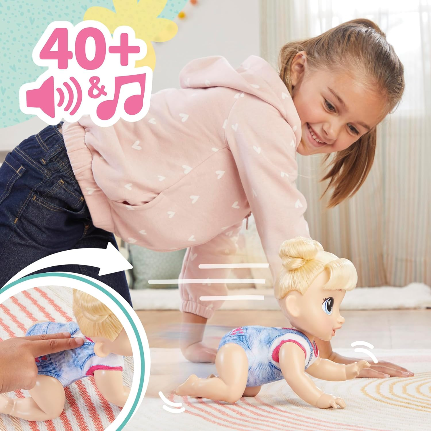 Baby Alive Crawl 'N Play Harper Hugs Electronic Crawling Baby Doll Set, Blonde Hair, Preschool Toys for Girls & Boys 3 Years & Up image number 4