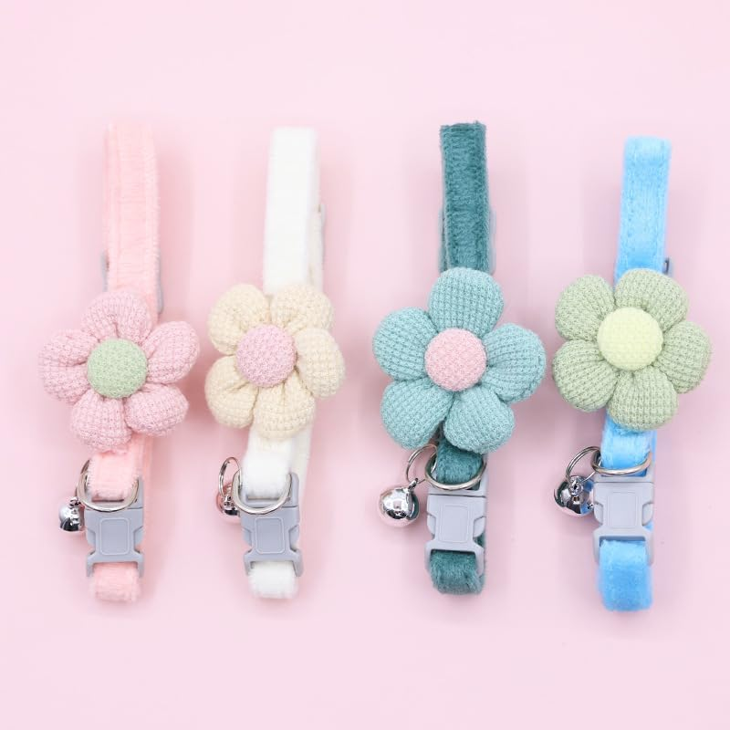 4 PCS Breakaway Cat Collars with Bell,Cat Collar with Flower Charms Adjustable Suede Cute Cat Collar for Puppy Cat (Style1, One Size) image number 1