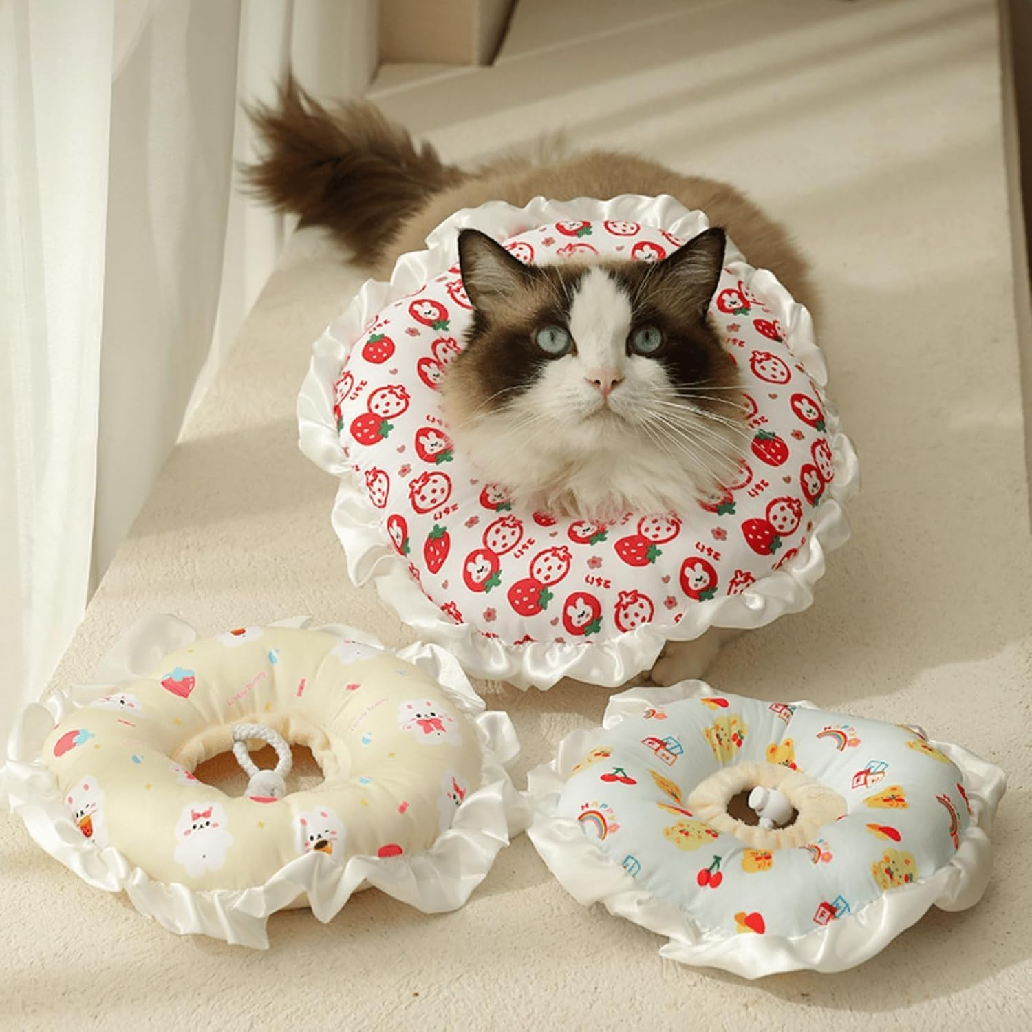 Cute Cat Recovery Collar Soft Adjustable Cats Cone Anti-Bite Pet Neck Pillow Easy to Wear Prevent Lick Wound after Surgery Injury (Red, S) image number 3