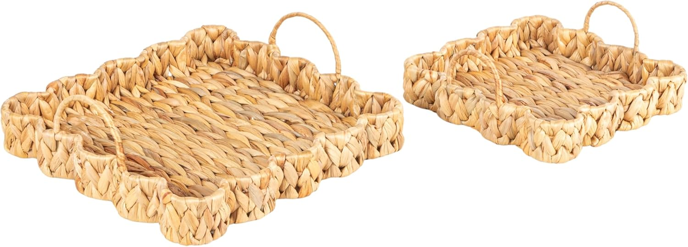 Household Essentials Handwoven Tray with Scalloped Edge and Handles, Natural
