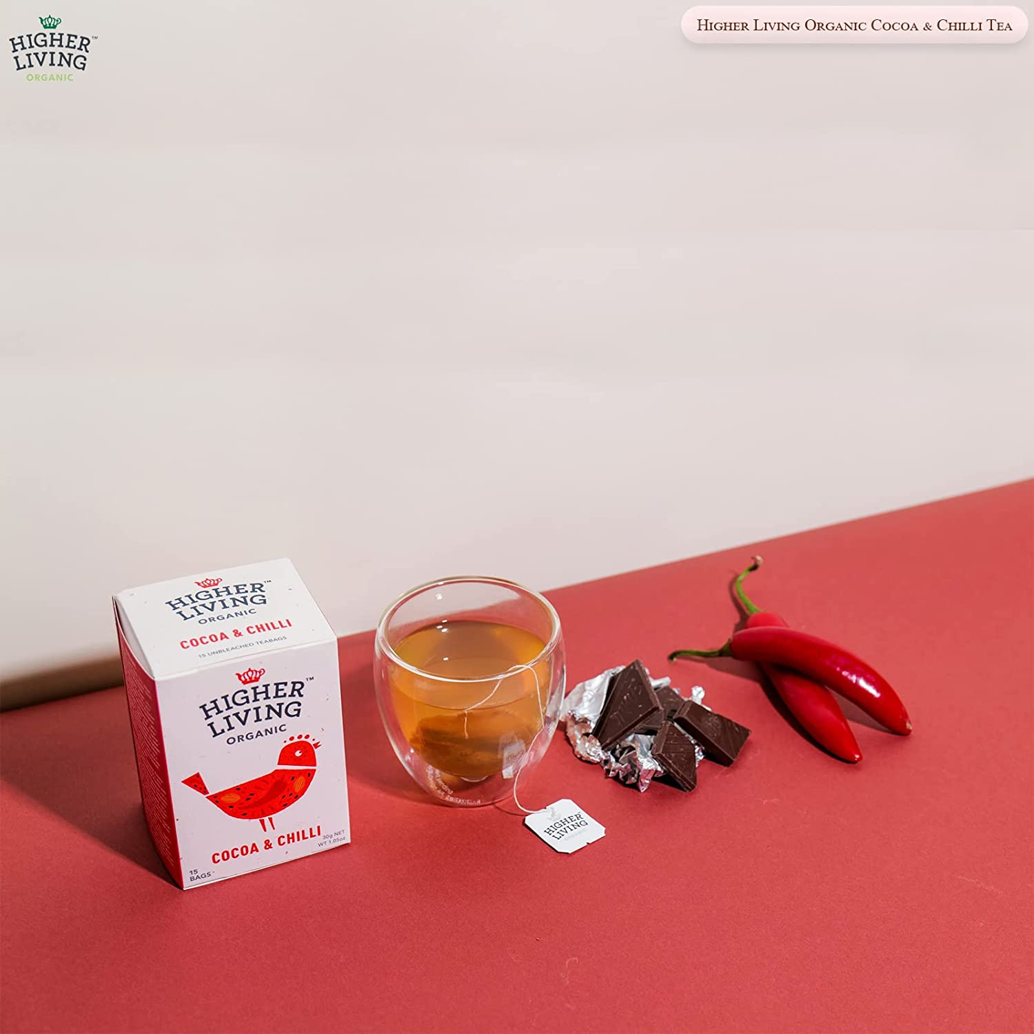 Higher Living Organic Cocoa and Chilli Tea 15 Teabags image number 5