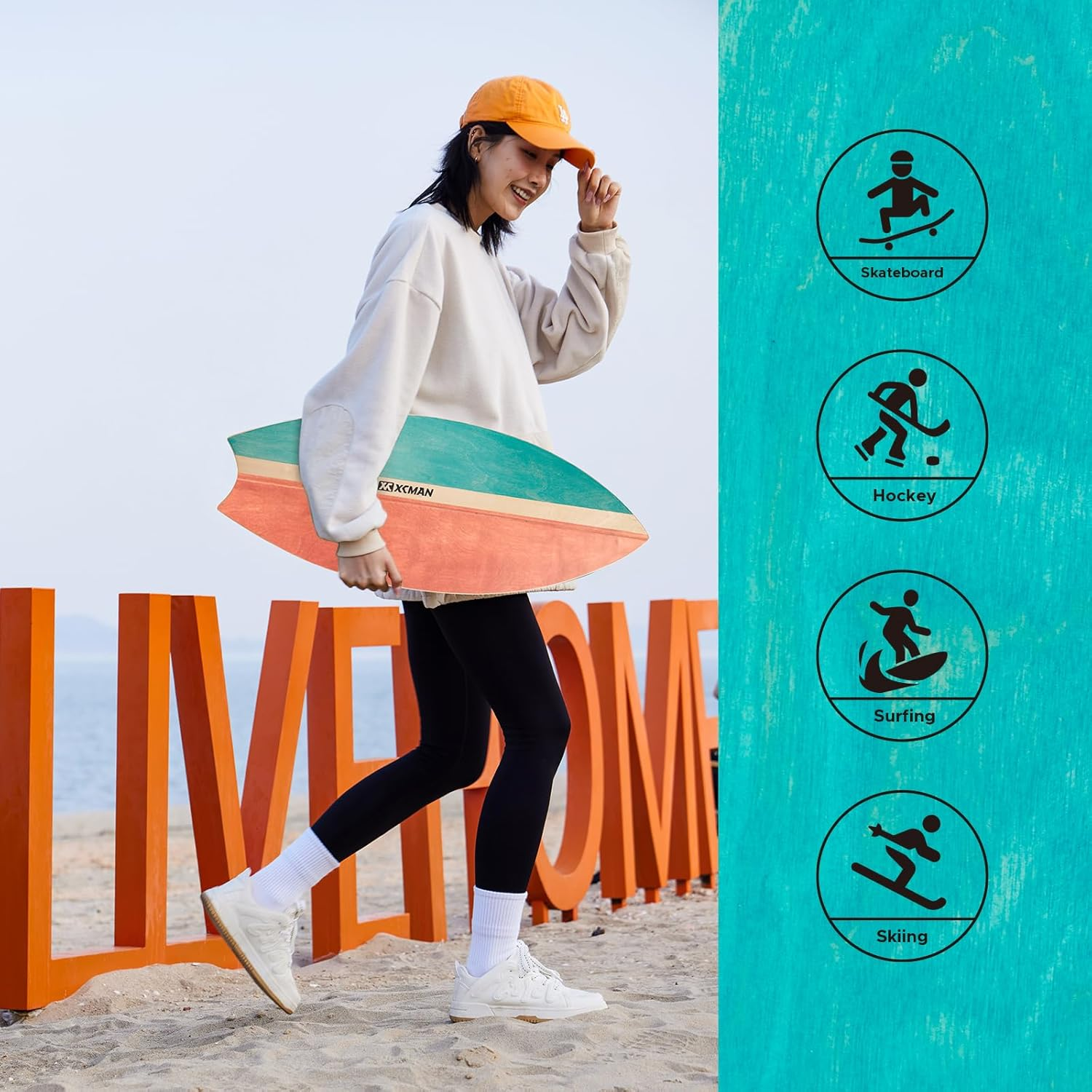 XCMAN Surf Balance Board Trainer with Roller Wooden Exercise Balancing Stability Trainer - Non Slip Surface for Adults Kids|Balance Board for Surfing,Snowboarding,Skateboarding,Hockey,Yoga Training - Boat Bown image number 2