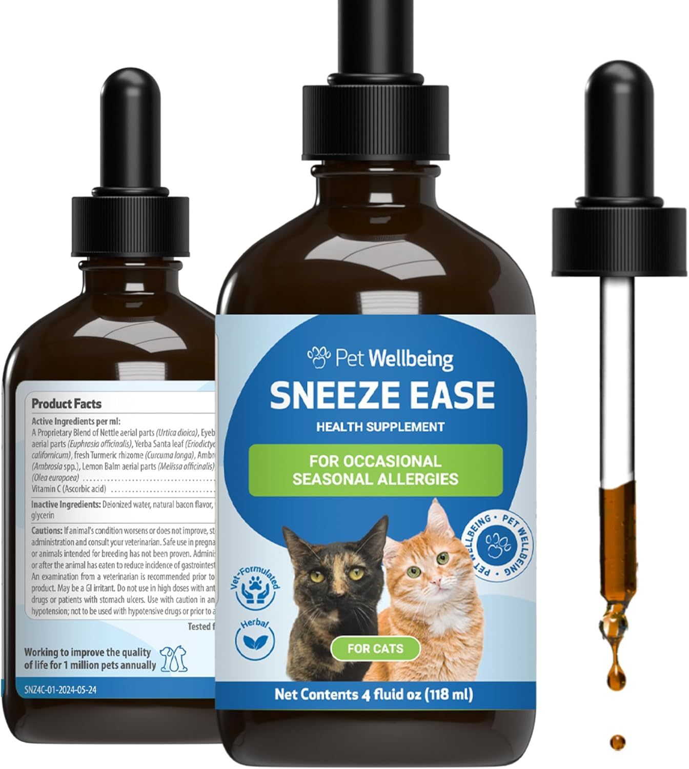 Pet Wellbeing Nettle-Eyebright Gold for Dogs & Cats (Sneeze Ease) - Occasional Sneezing, Seasonal Allergy Discomfort, Eyebright, Nettles - Veterinarian-Formulated Herbal Supplement 4 Oz (118 Ml)