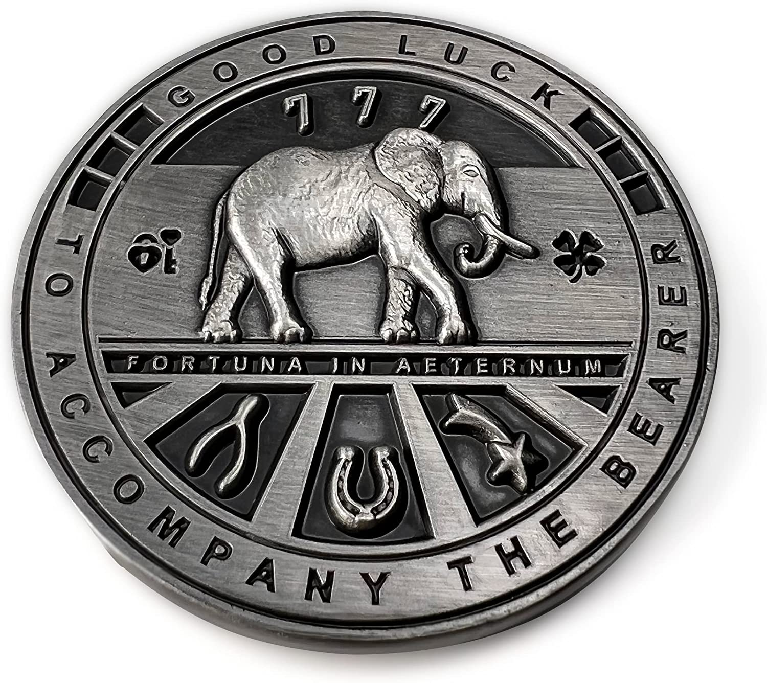 Luck Lab Two Sided Lucky Coin Featuring One Side with a Four Leaf Clover and One Side with Elephant and Lucky Symbols - 1.5 Inches image number 1
