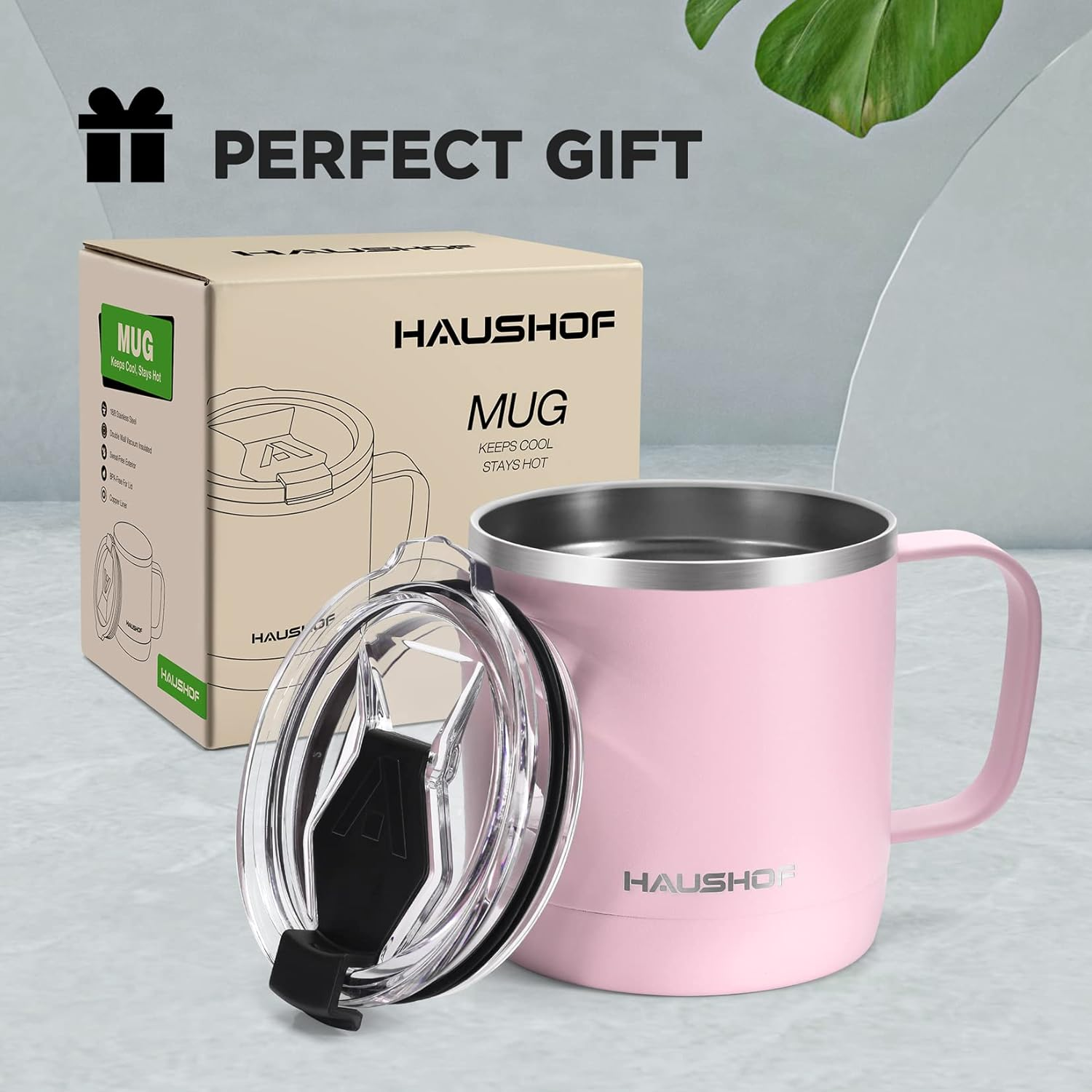 HAUSHOF 420Ml Insulated Coffee Cup with Handle, Stainless Steel Vacuum Insulated Coffee Cups, Double Wall Travel Mugs with Leakproof Lid, 14 Oz, BPA Free image number 6