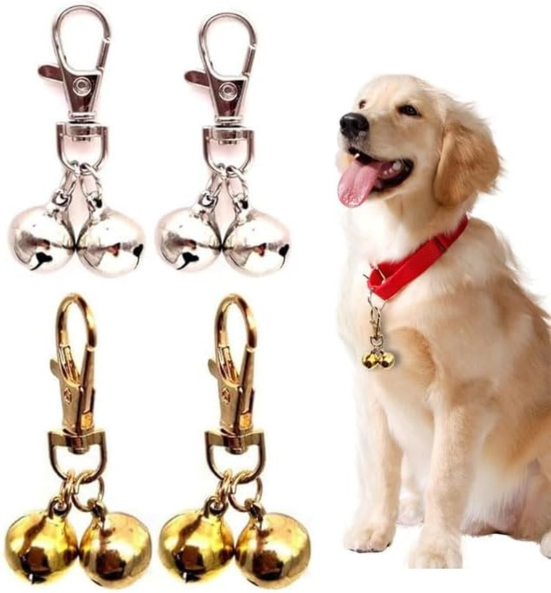 4 Pcs Pet Bells 304 Stainless Steel Dog Bells Gold and Silver Bell Training Charm Pendants Jewelry for Pet Dog Cat Necklace Collar image number 4